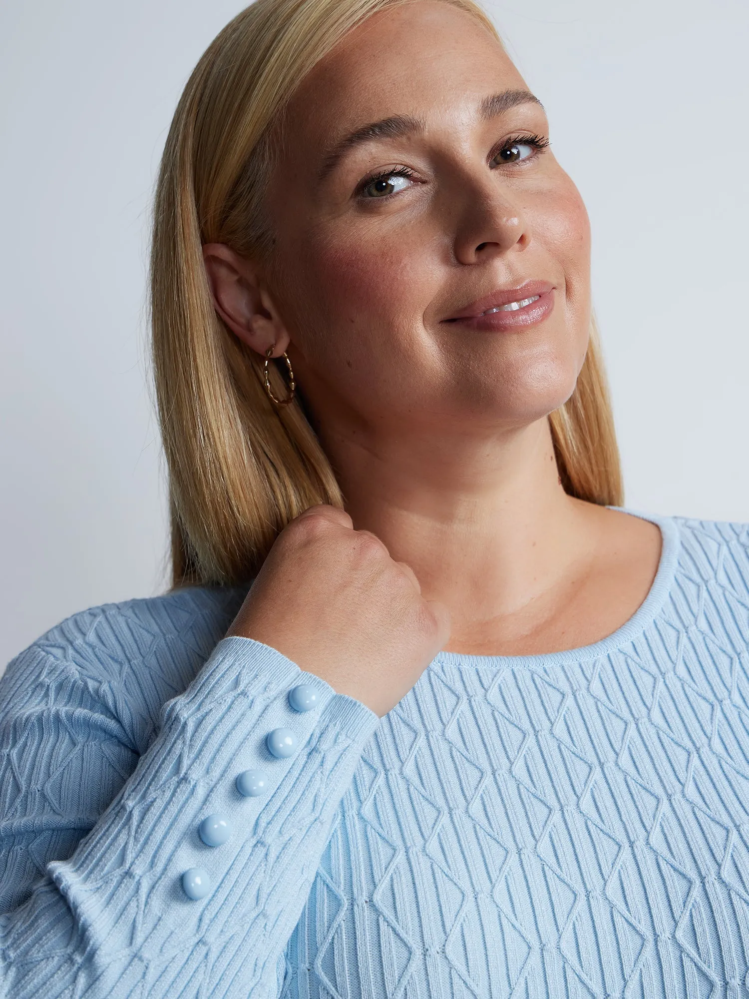Plus Diamond Stitch Button-Detail Sweater