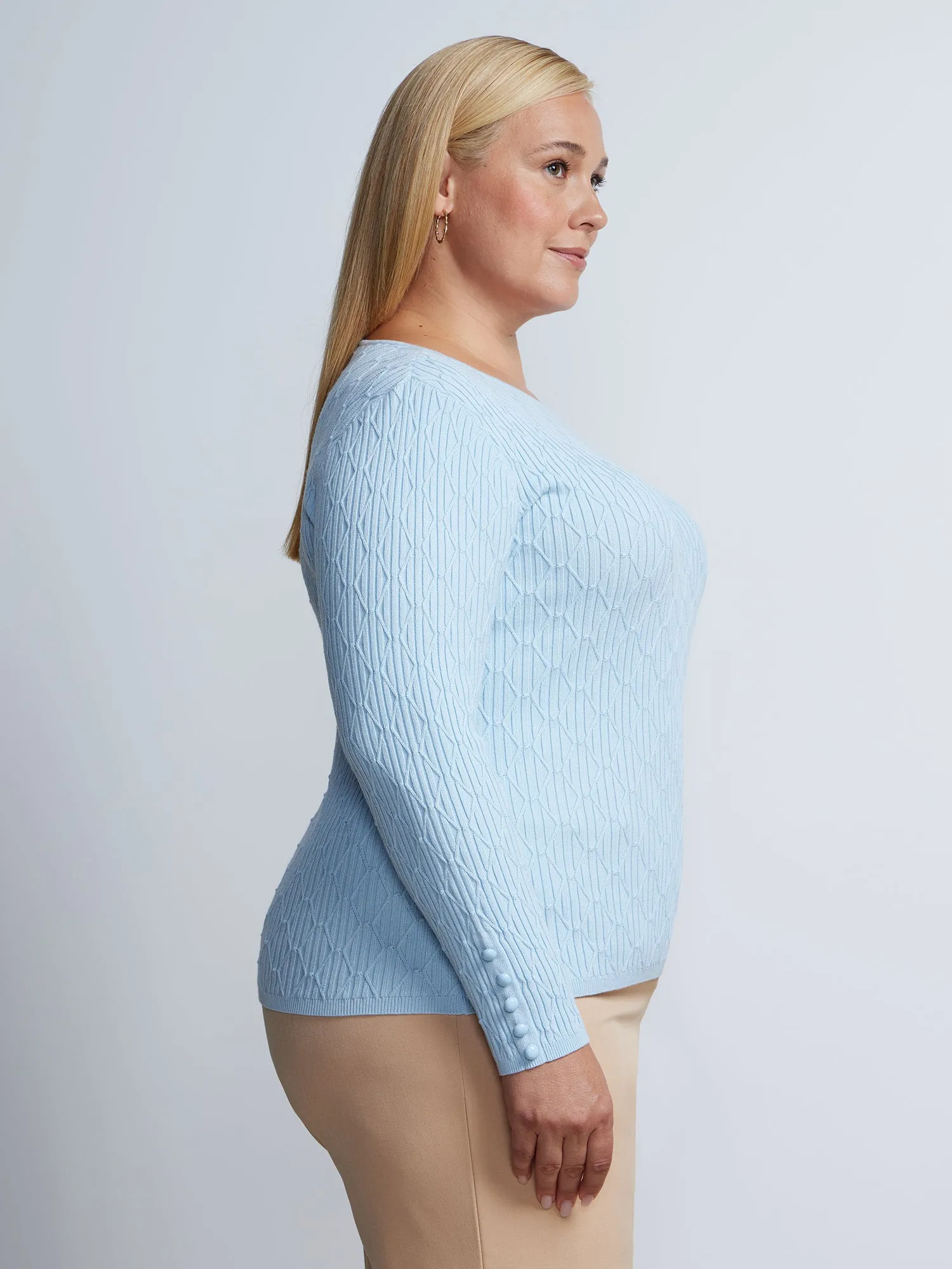 Plus Diamond Stitch Button-Detail Sweater