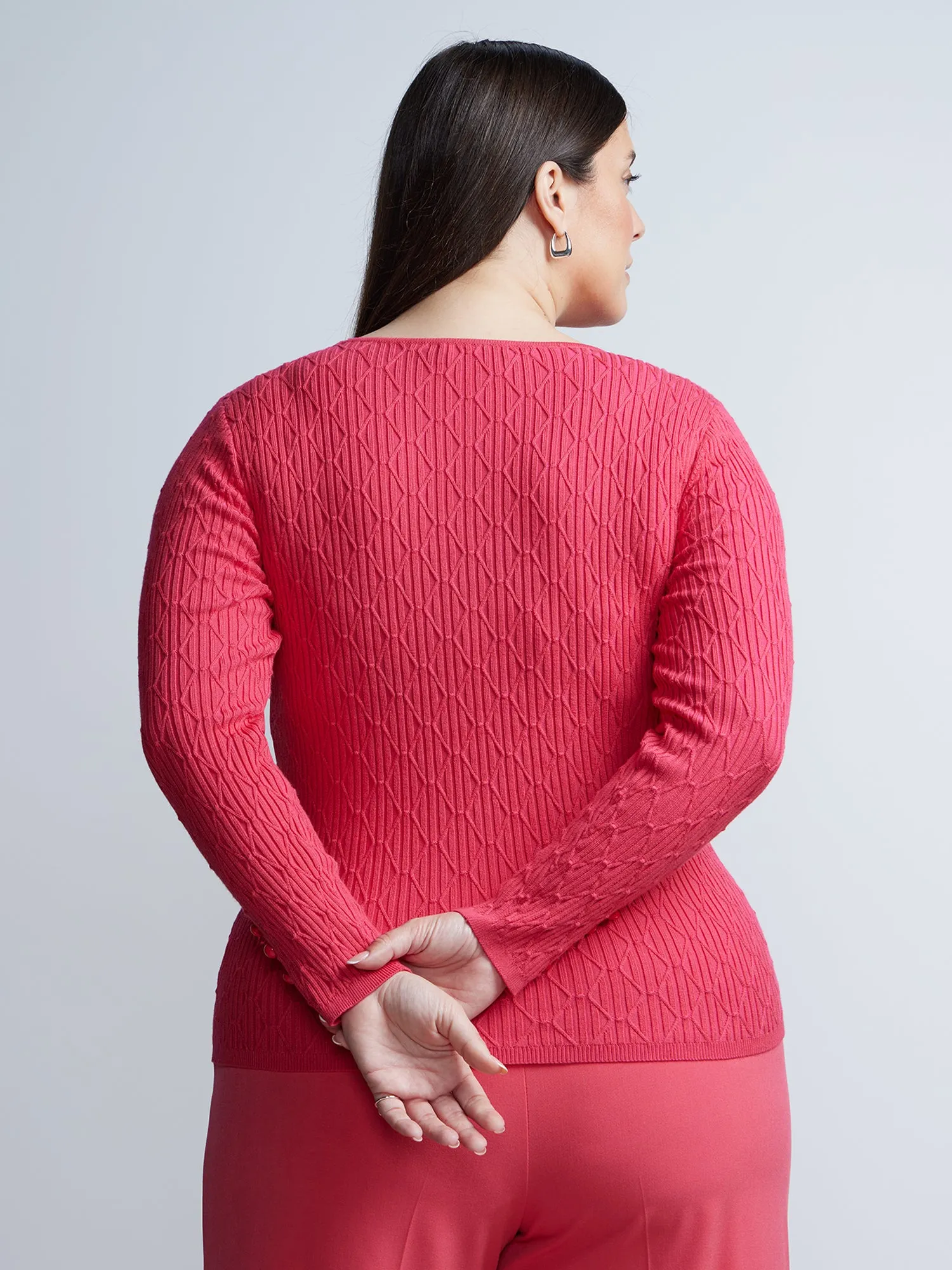 Plus Diamond Stitch Button-Detail Sweater