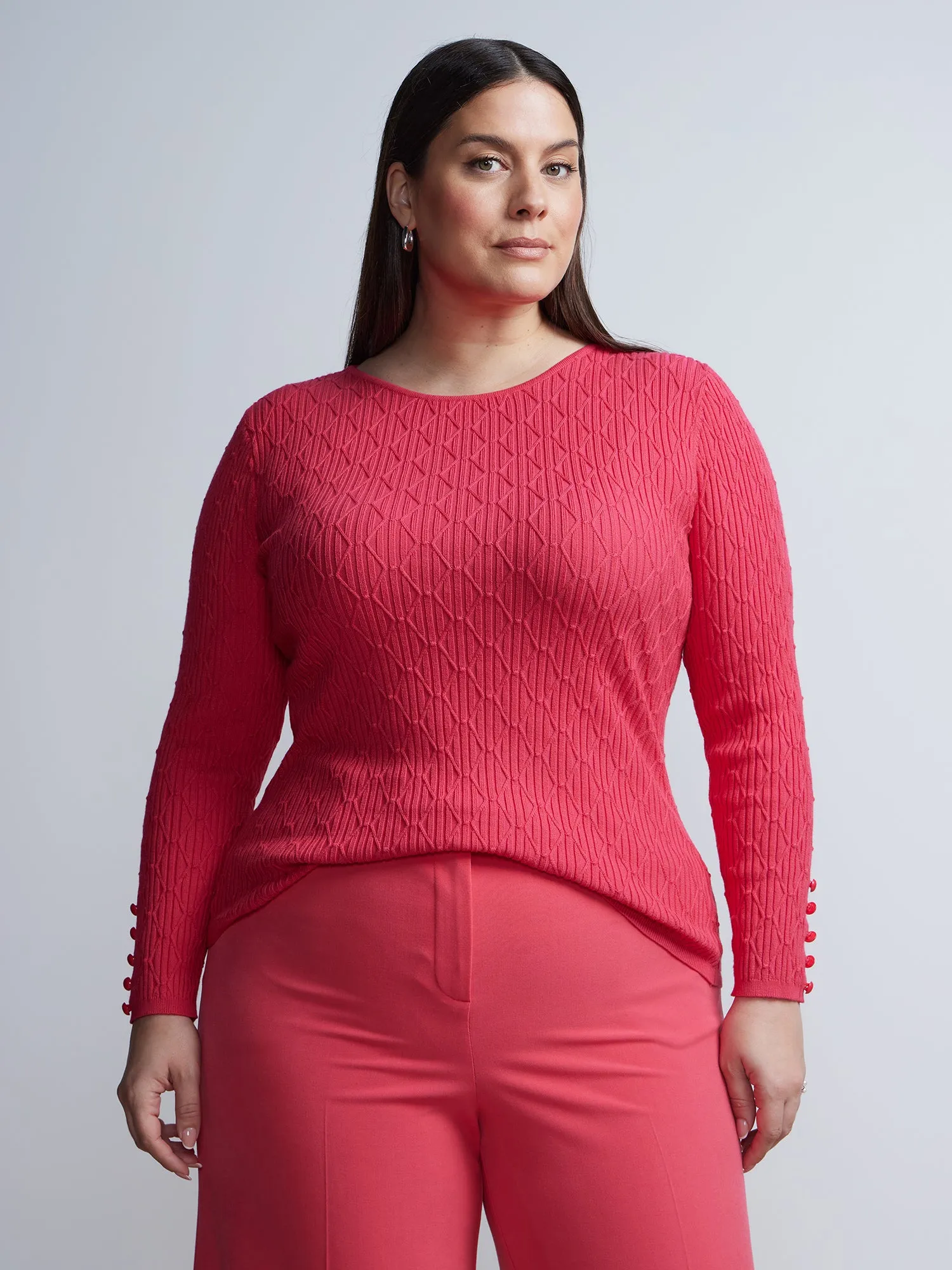 Plus Diamond Stitch Button-Detail Sweater