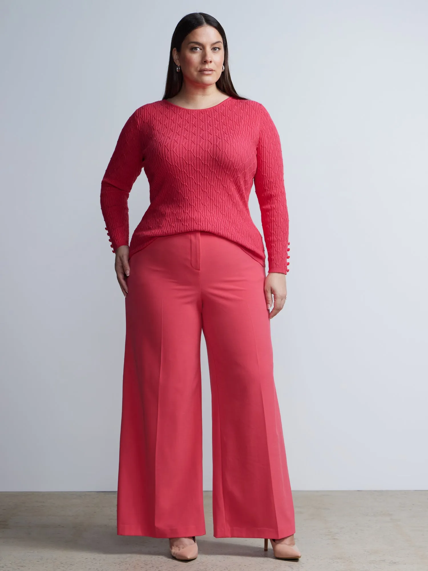 Plus Diamond Stitch Button-Detail Sweater