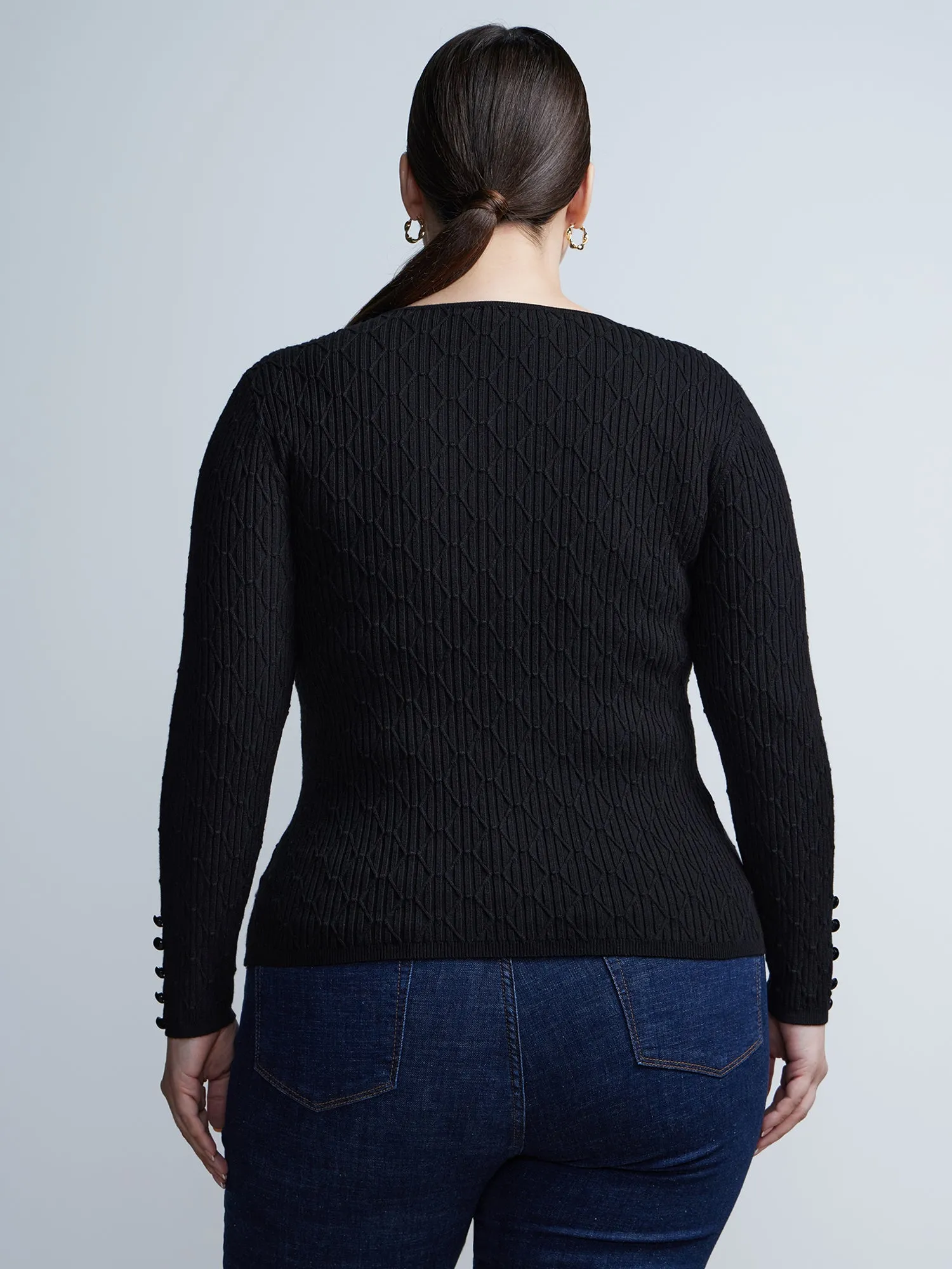 Plus Diamond Stitch Button-Detail Sweater