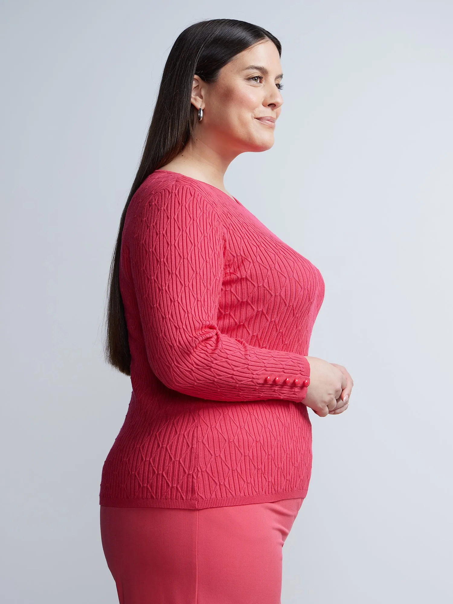 Plus Diamond Stitch Button-Detail Sweater