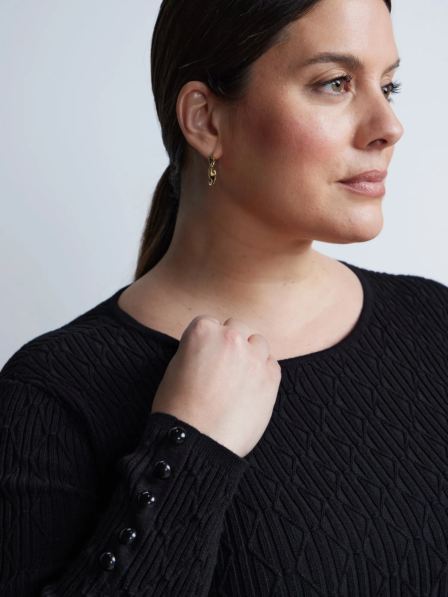 Plus Diamond Stitch Button-Detail Sweater