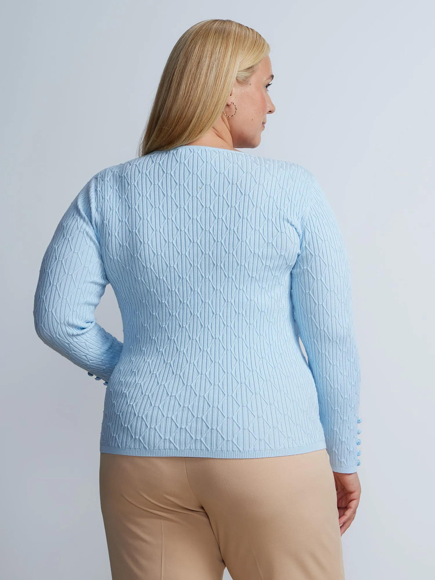 Plus Diamond Stitch Button-Detail Sweater