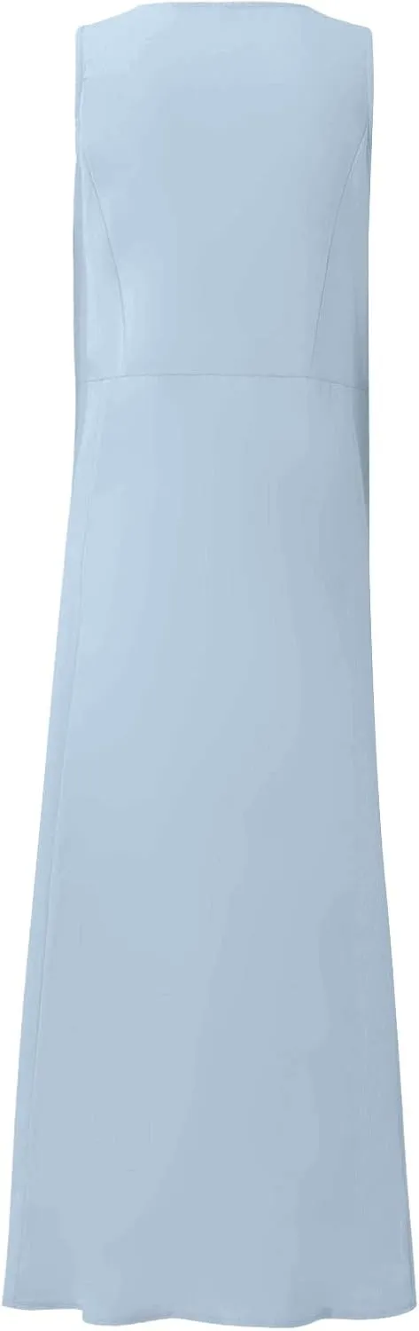 Plus Size Summer Dresses for Women 2025, Sleeveless Casual Cotten Linen Maxi Dress Hawaii Tropical Beach Tank Dress