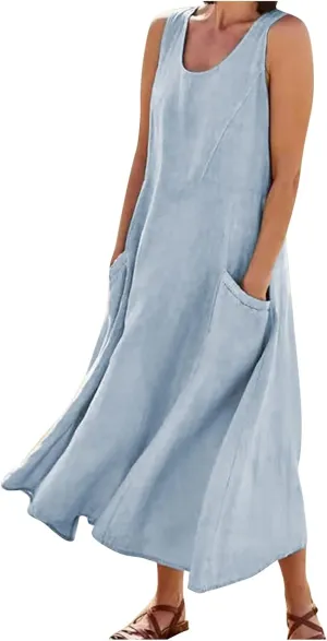 Plus Size Summer Dresses for Women 2025, Sleeveless Casual Cotten Linen Maxi Dress Hawaii Tropical Beach Tank Dress
