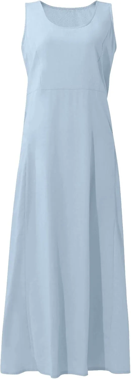 Plus Size Summer Dresses for Women 2025, Sleeveless Casual Cotten Linen Maxi Dress Hawaii Tropical Beach Tank Dress
