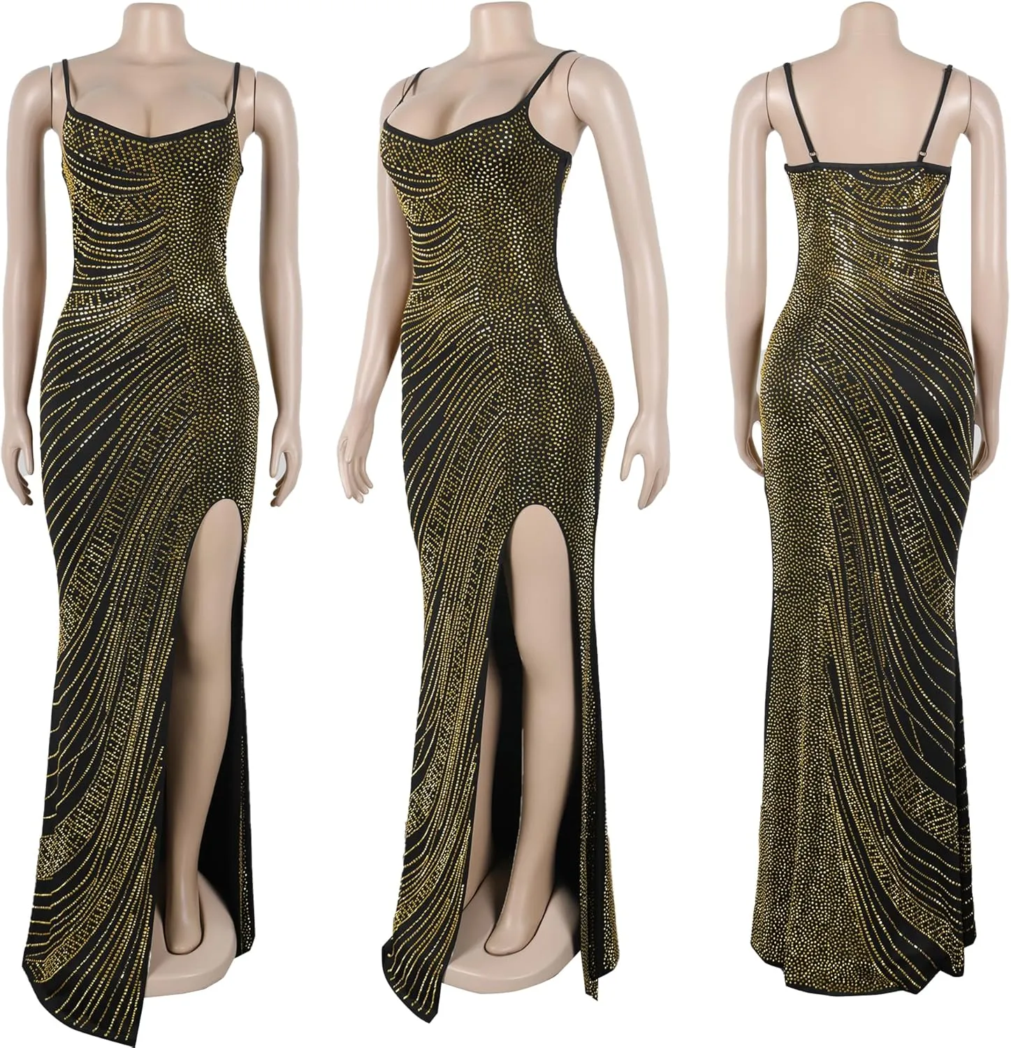 PORRCEY Women's Sexy Elegant Rhinestone Mesh See Through Bodycon Party Club Night Prom Dress