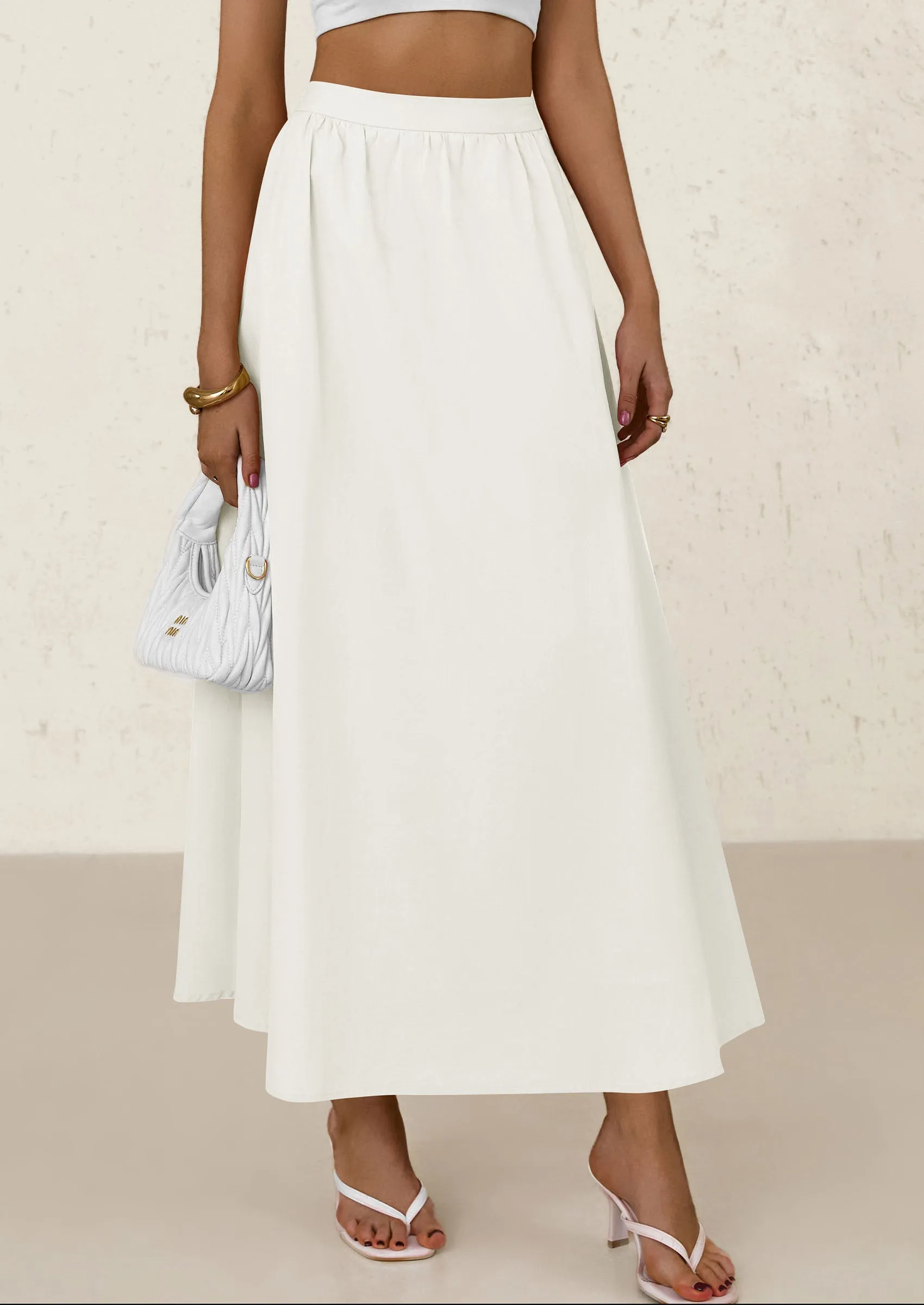 Ruffle High Waisted Casual Long Flowy Maxi Skirts with Pockets