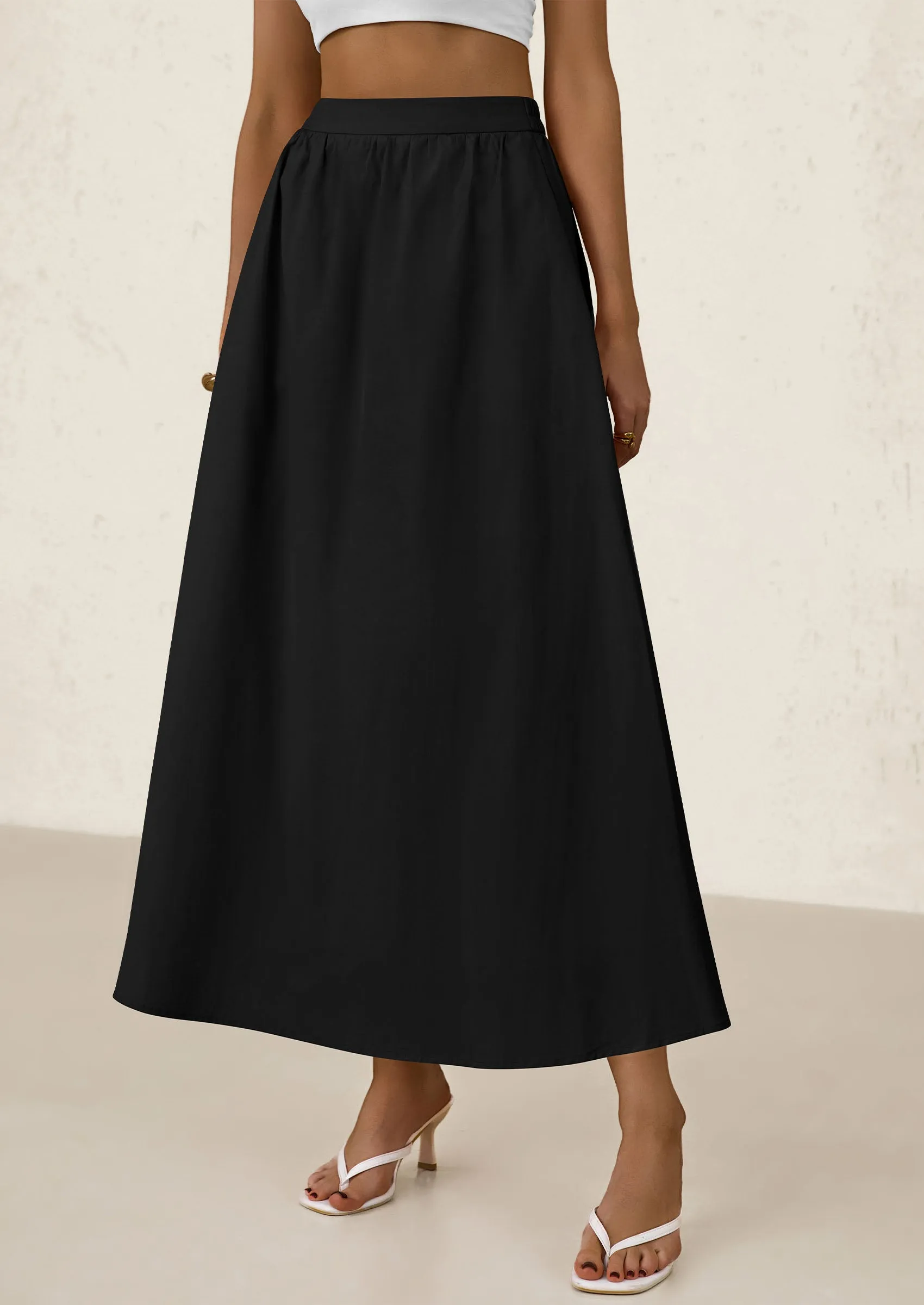 Ruffle High Waisted Casual Long Flowy Maxi Skirts with Pockets