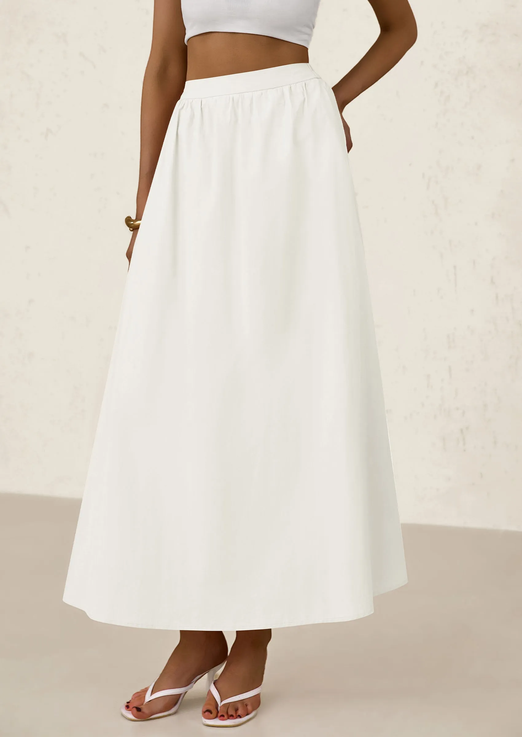 Ruffle High Waisted Casual Long Flowy Maxi Skirts with Pockets
