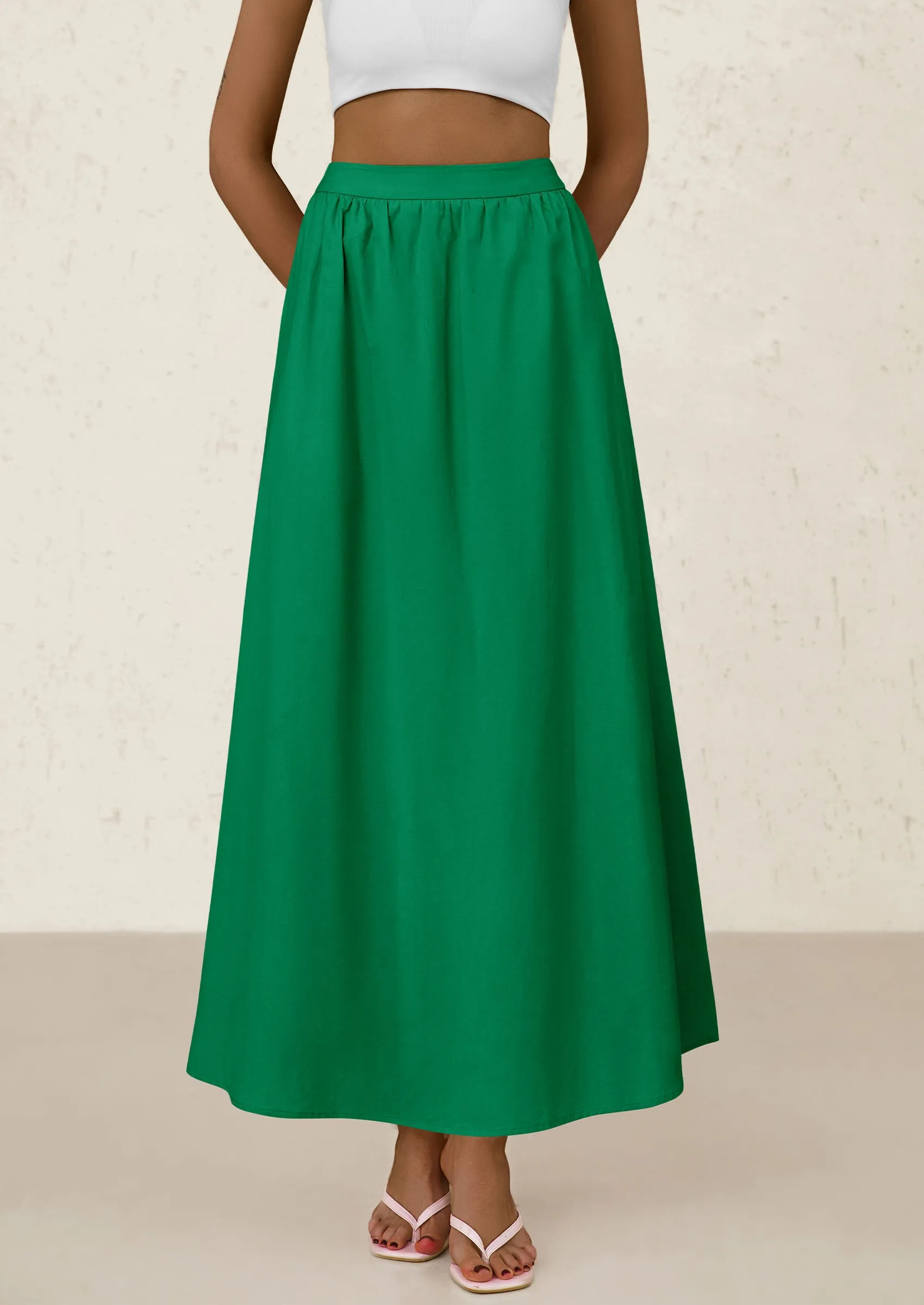 Ruffle High Waisted Casual Long Flowy Maxi Skirts with Pockets