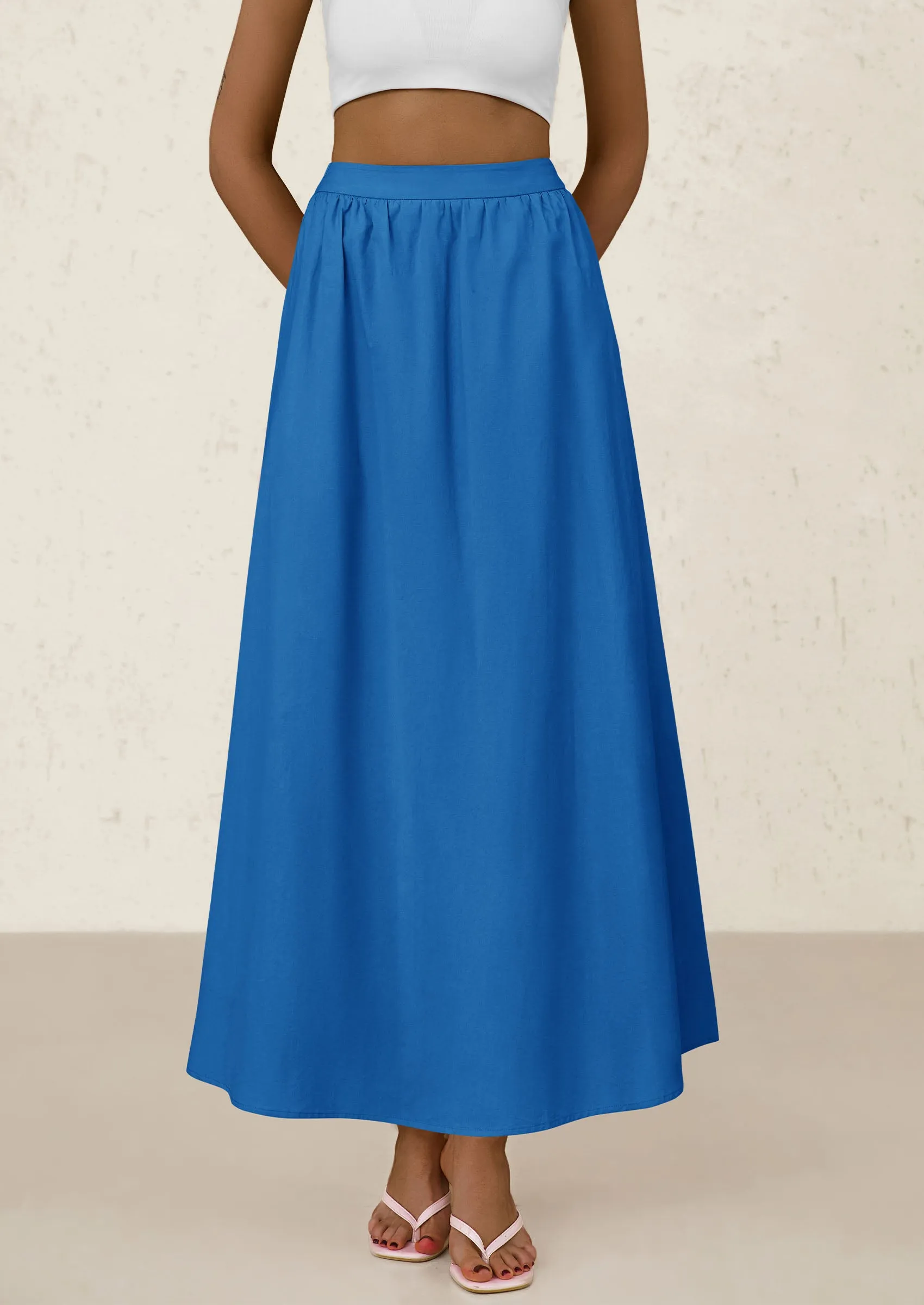 Ruffle High Waisted Casual Long Flowy Maxi Skirts with Pockets