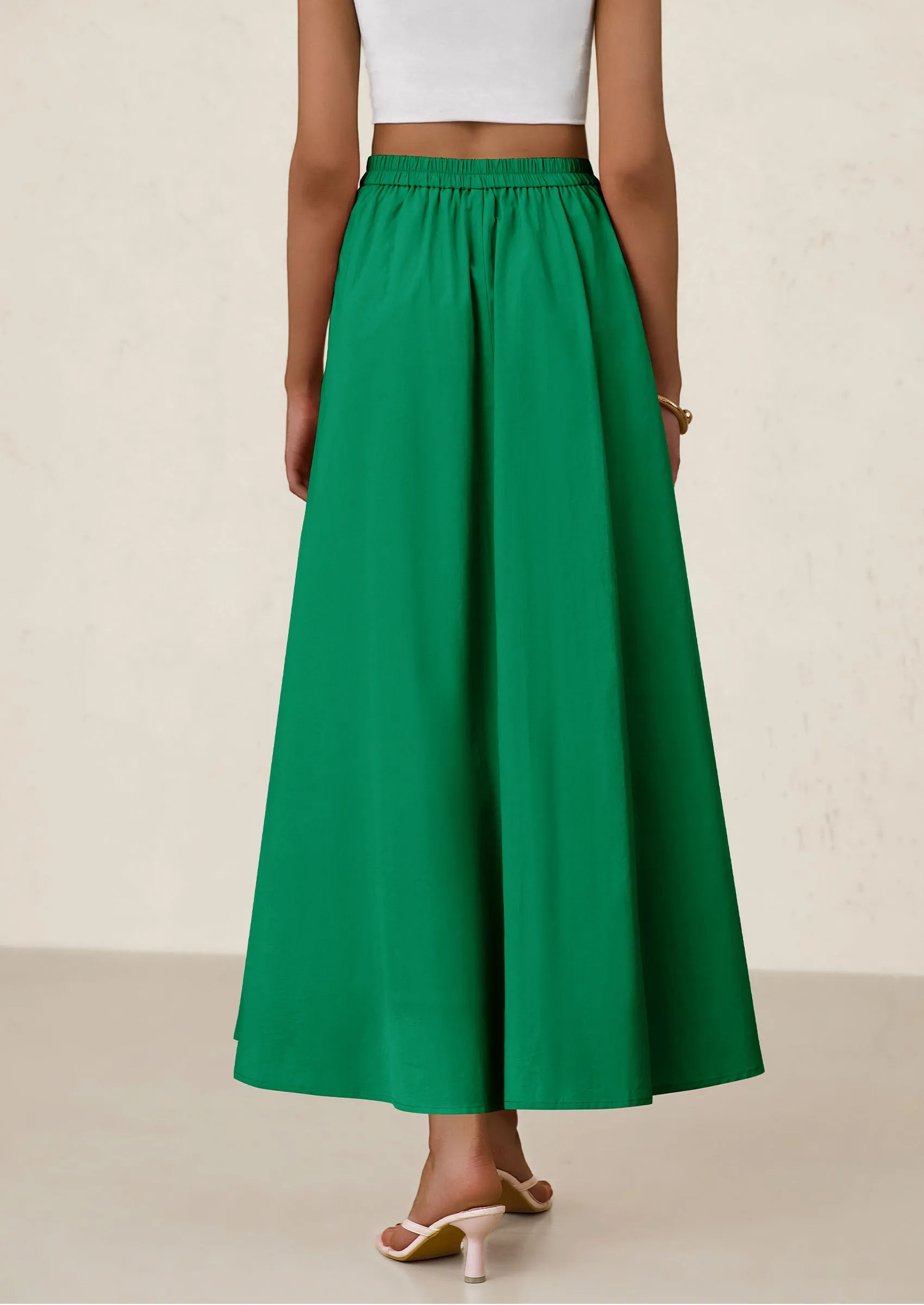 Ruffle High Waisted Casual Long Flowy Maxi Skirts with Pockets