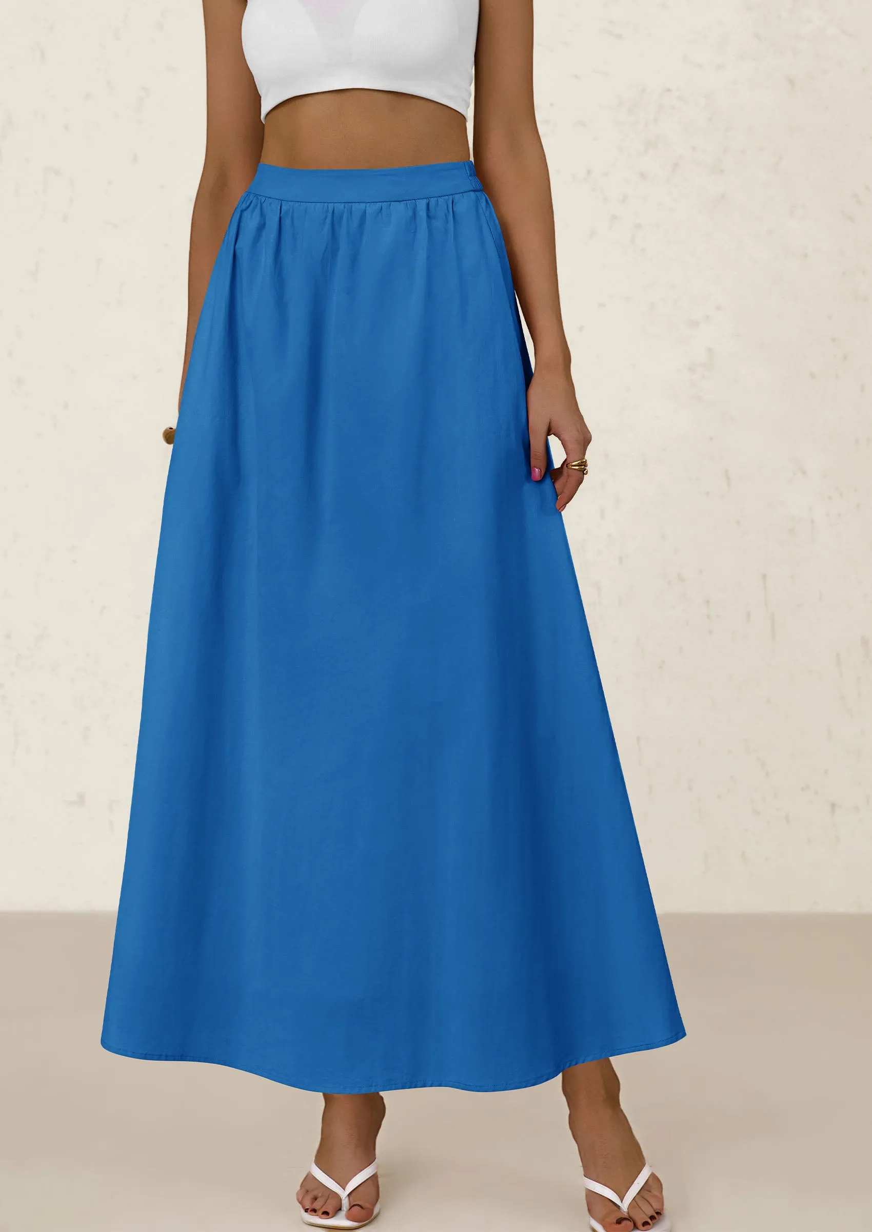Ruffle High Waisted Casual Long Flowy Maxi Skirts with Pockets