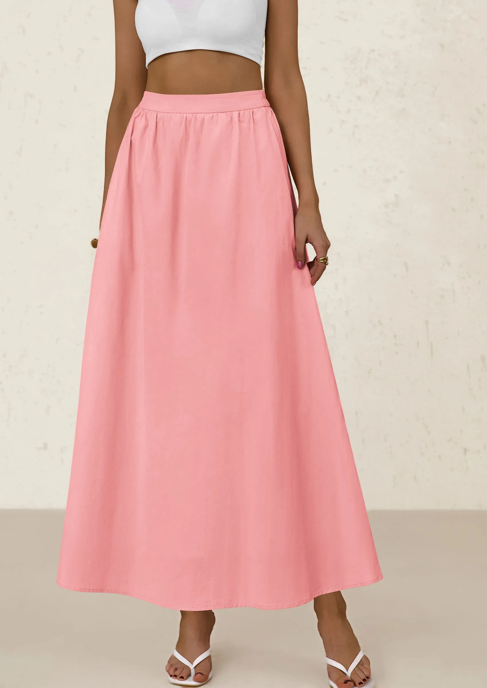 Ruffle High Waisted Casual Long Flowy Maxi Skirts with Pockets
