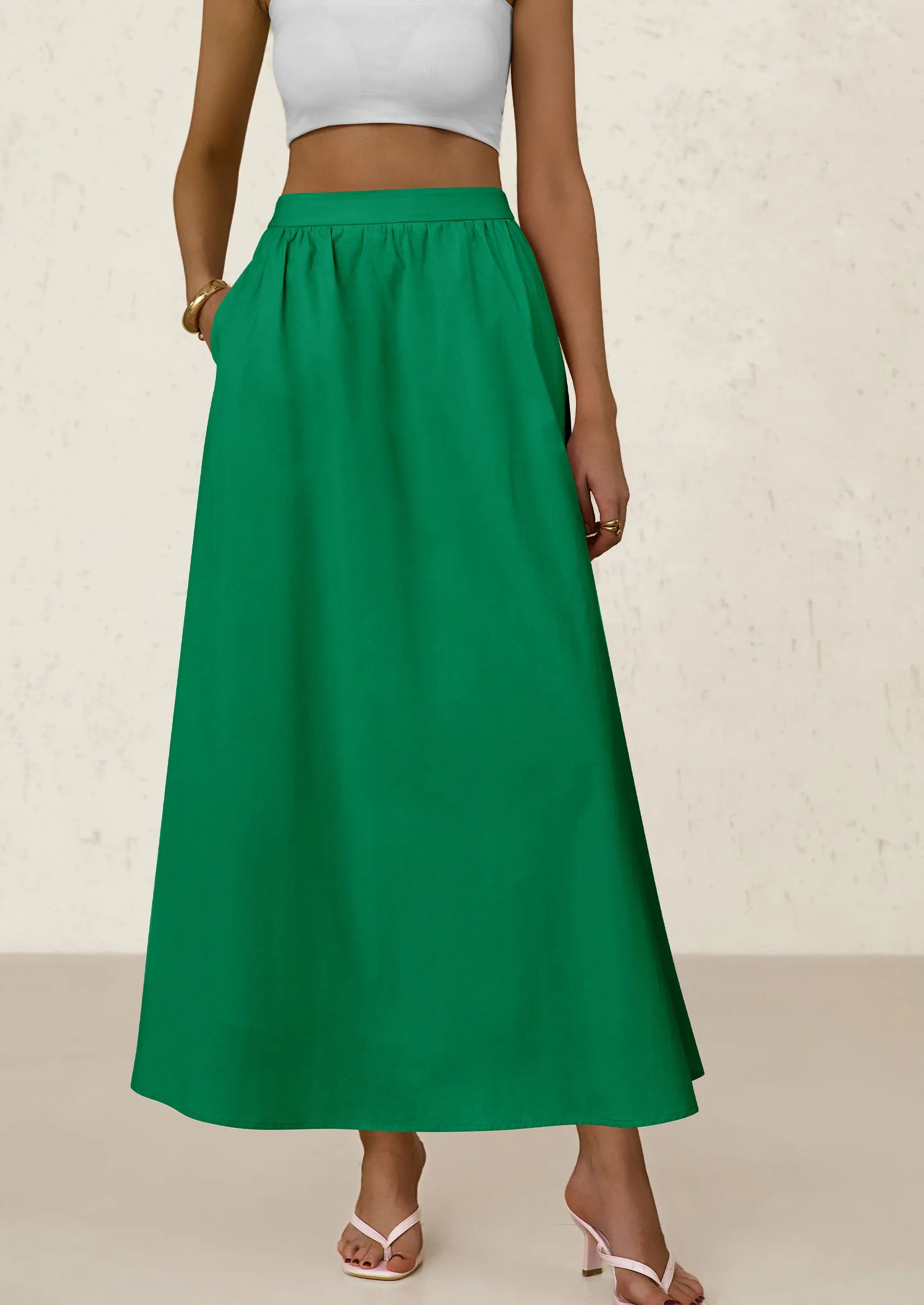 Ruffle High Waisted Casual Long Flowy Maxi Skirts with Pockets