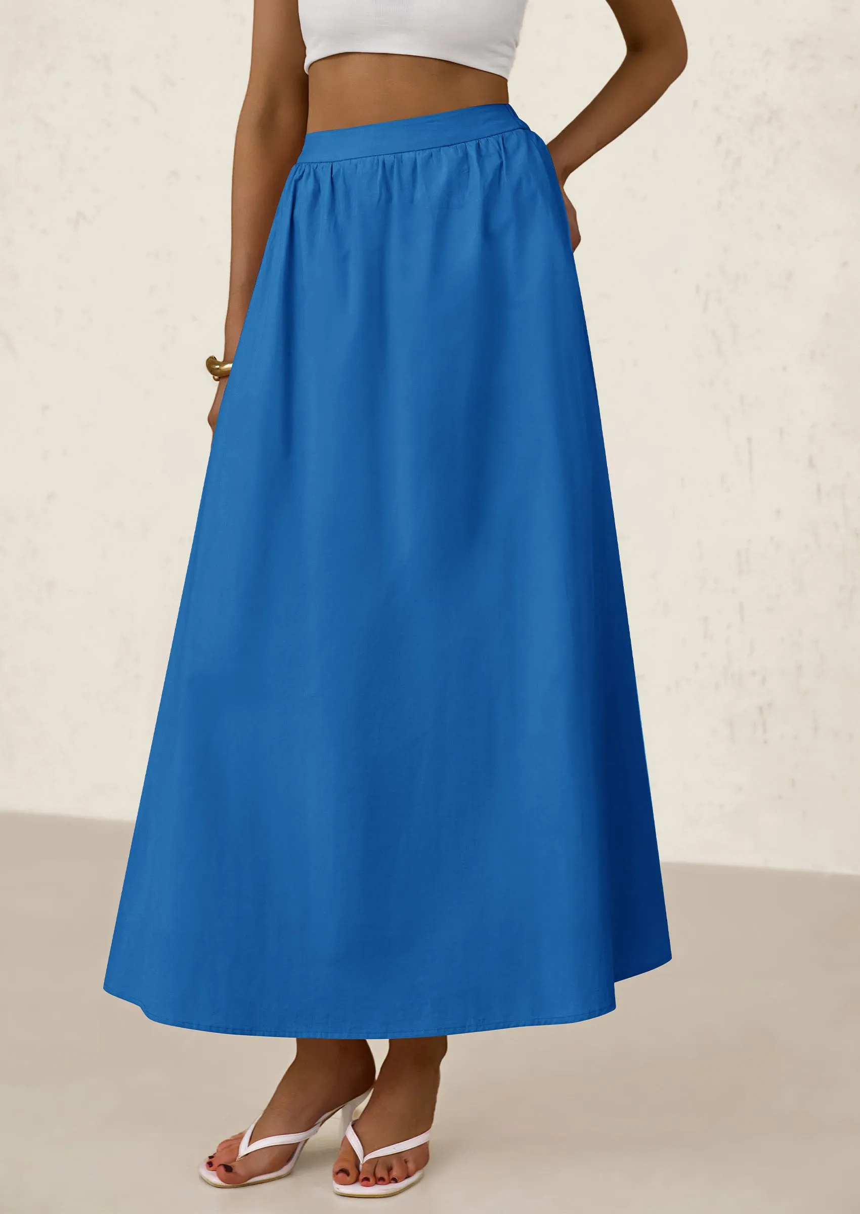 Ruffle High Waisted Casual Long Flowy Maxi Skirts with Pockets