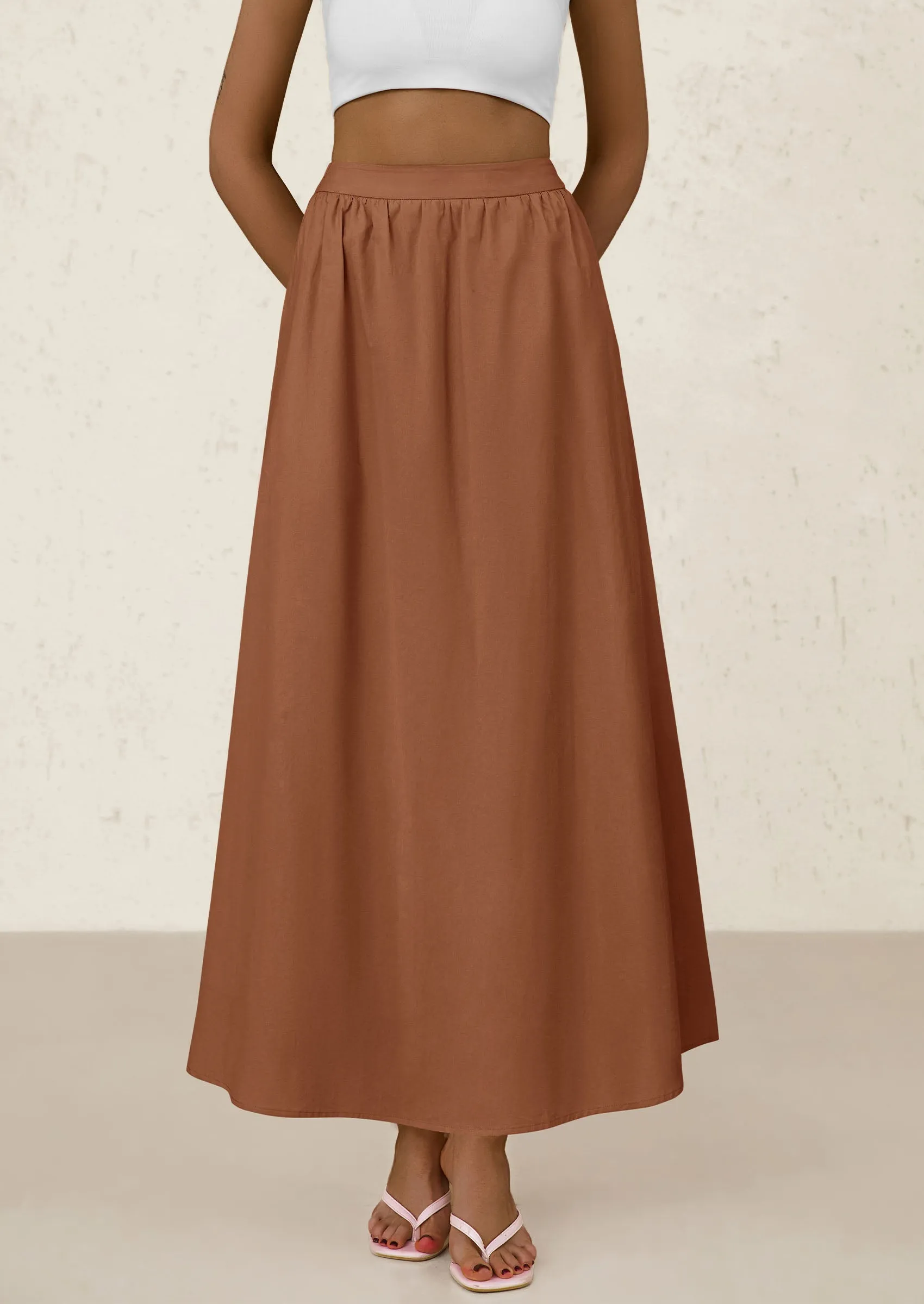 Ruffle High Waisted Casual Long Flowy Maxi Skirts with Pockets