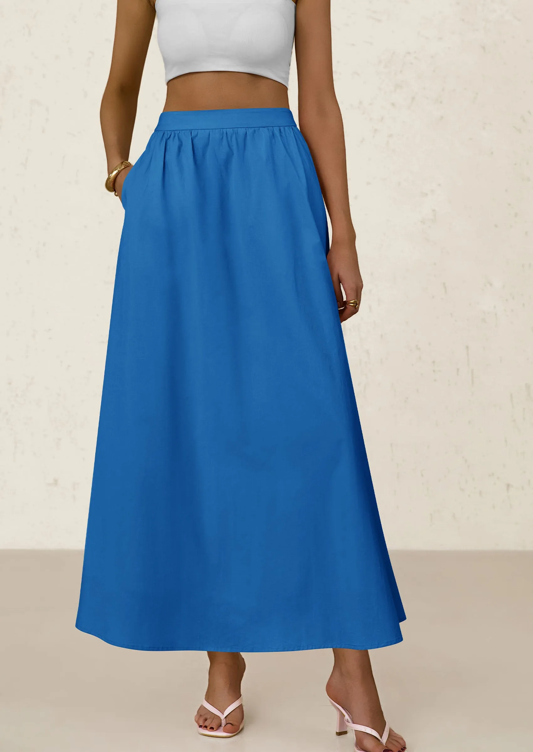 Ruffle High Waisted Casual Long Flowy Maxi Skirts with Pockets