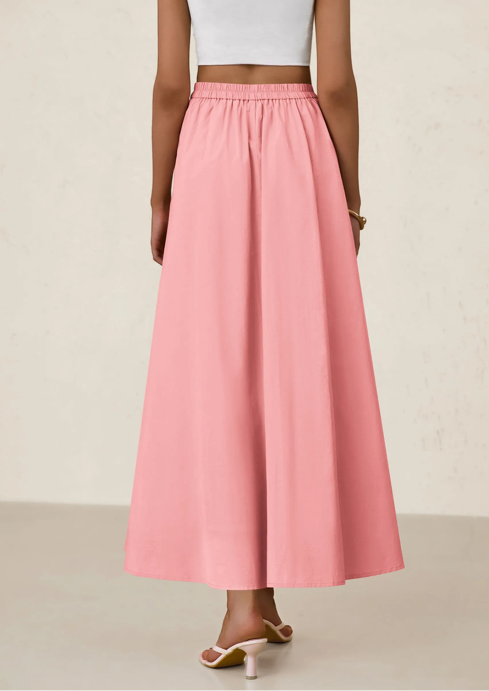 Ruffle High Waisted Casual Long Flowy Maxi Skirts with Pockets