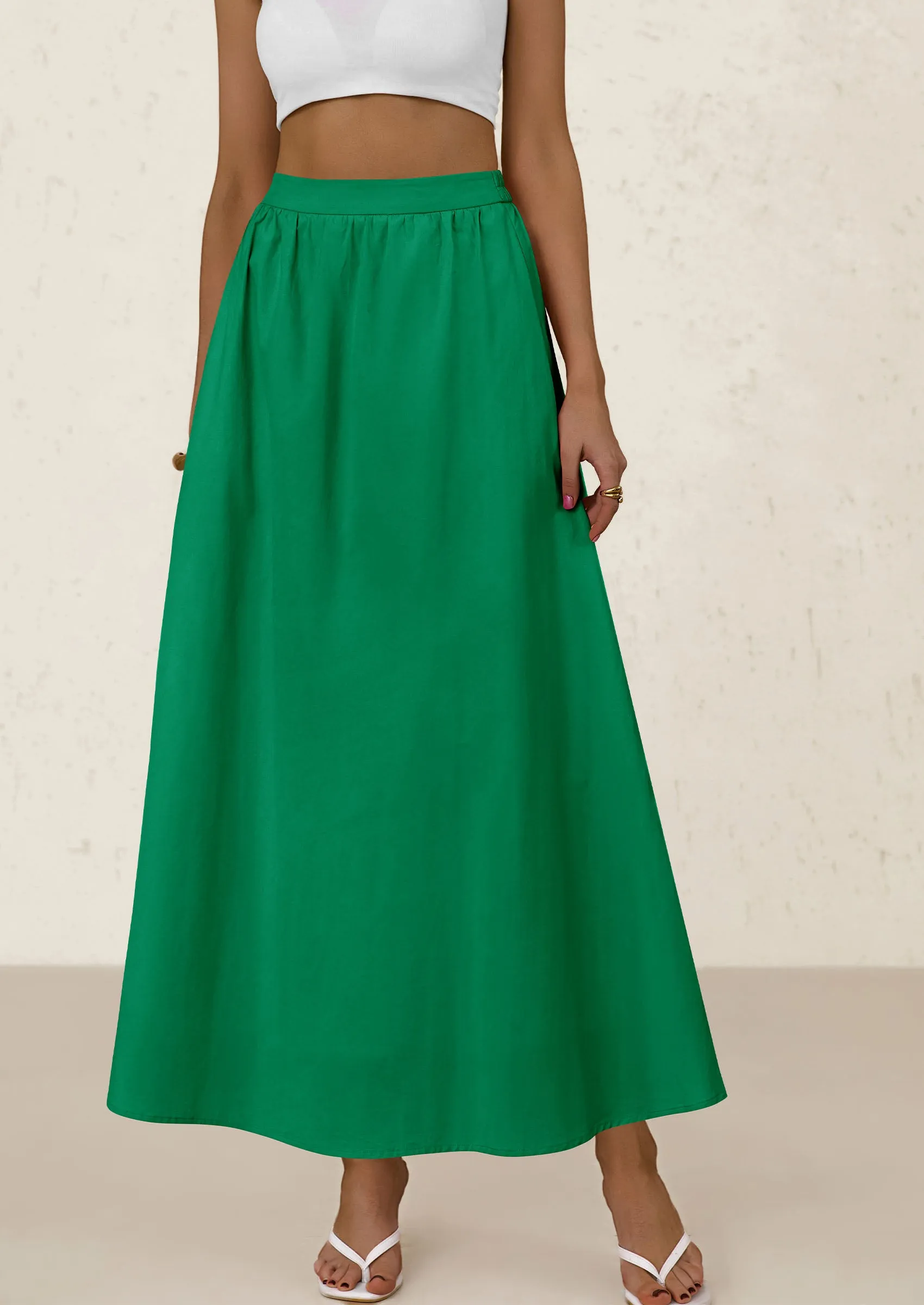 Ruffle High Waisted Casual Long Flowy Maxi Skirts with Pockets