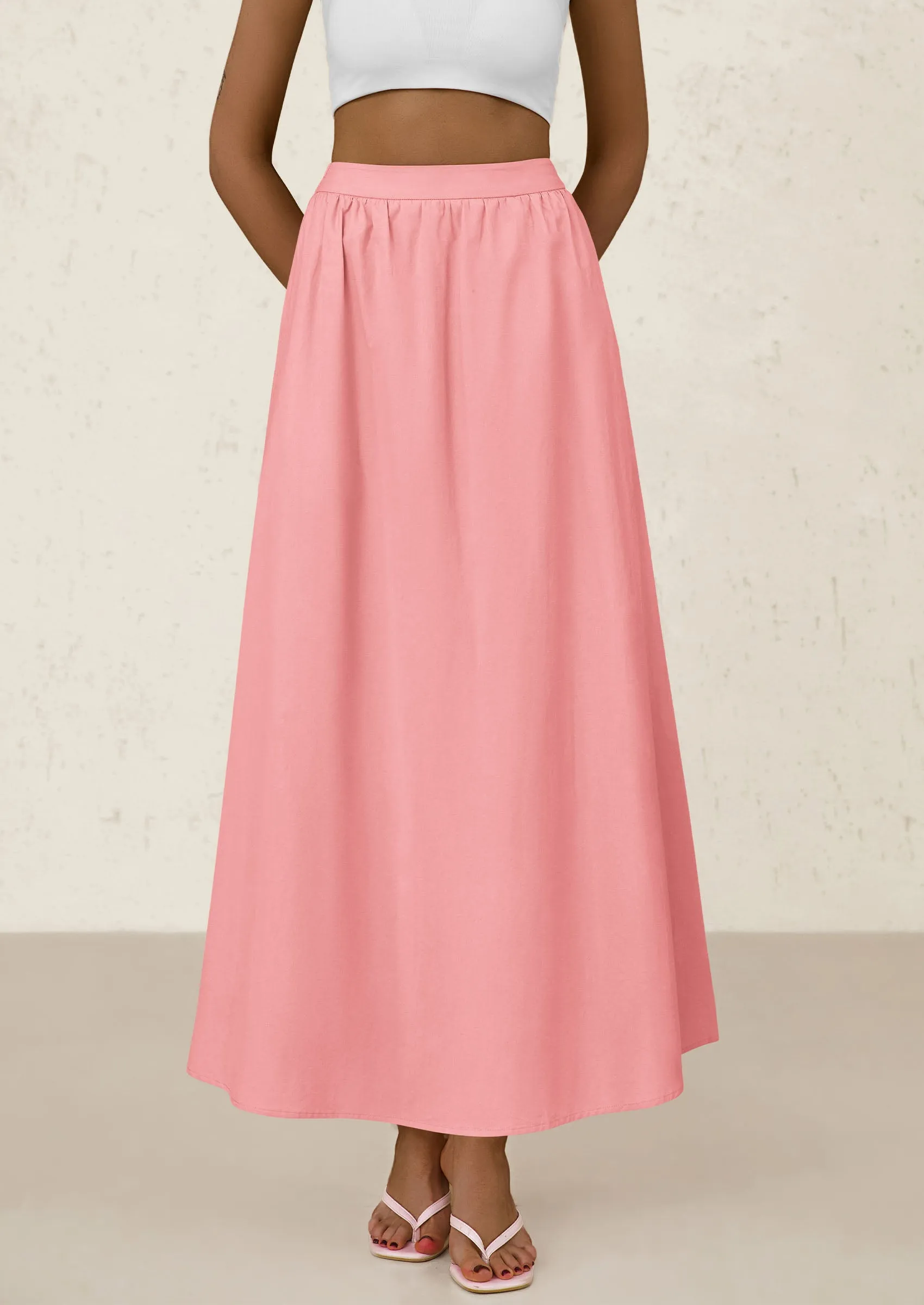 Ruffle High Waisted Casual Long Flowy Maxi Skirts with Pockets