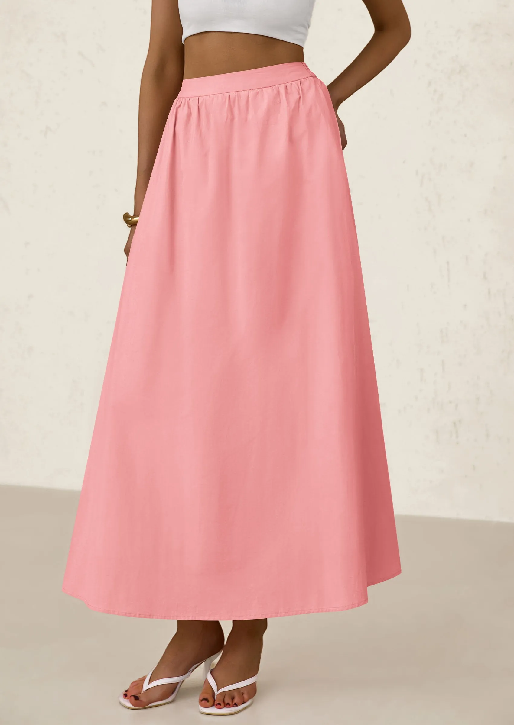 Ruffle High Waisted Casual Long Flowy Maxi Skirts with Pockets