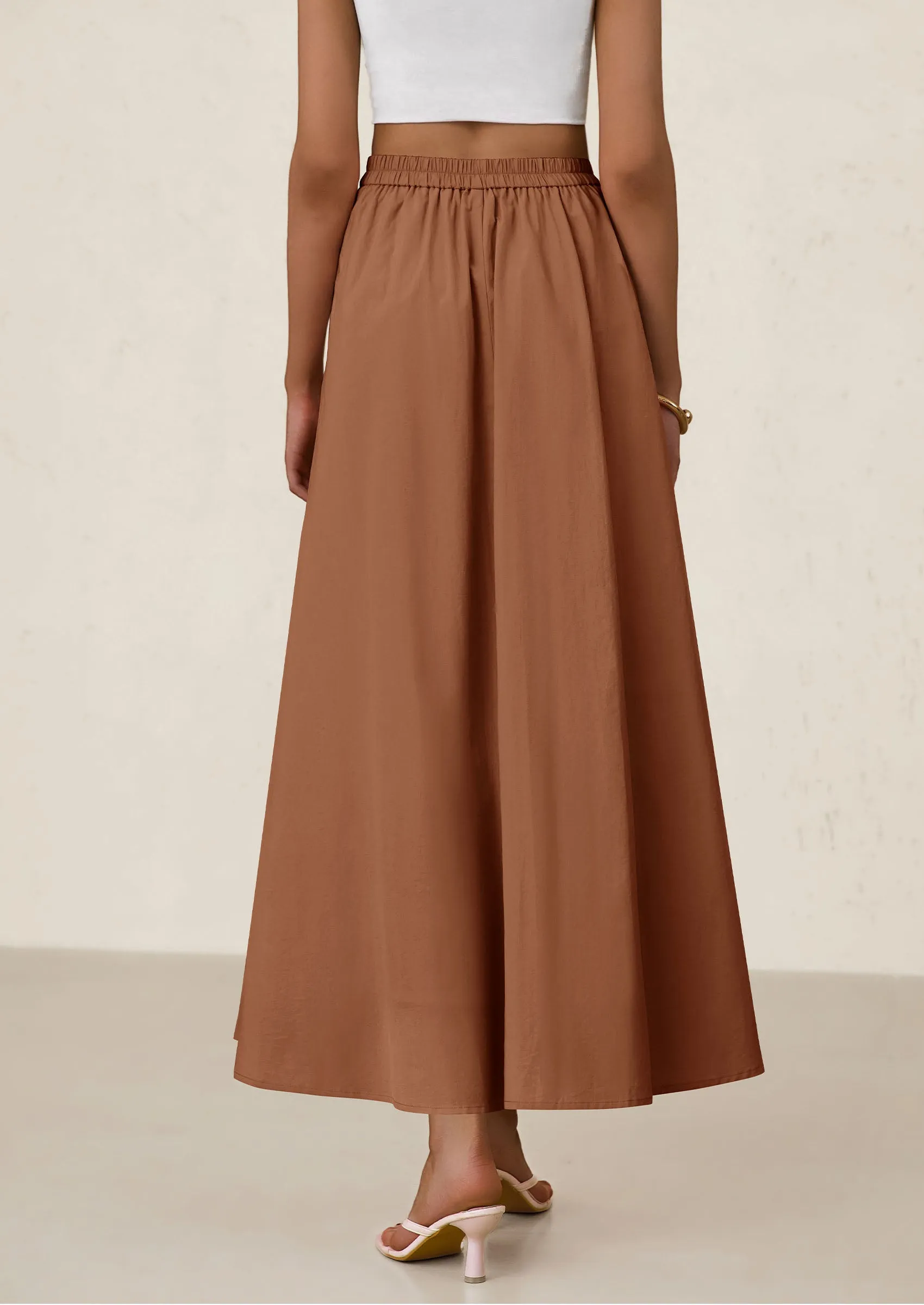 Ruffle High Waisted Casual Long Flowy Maxi Skirts with Pockets