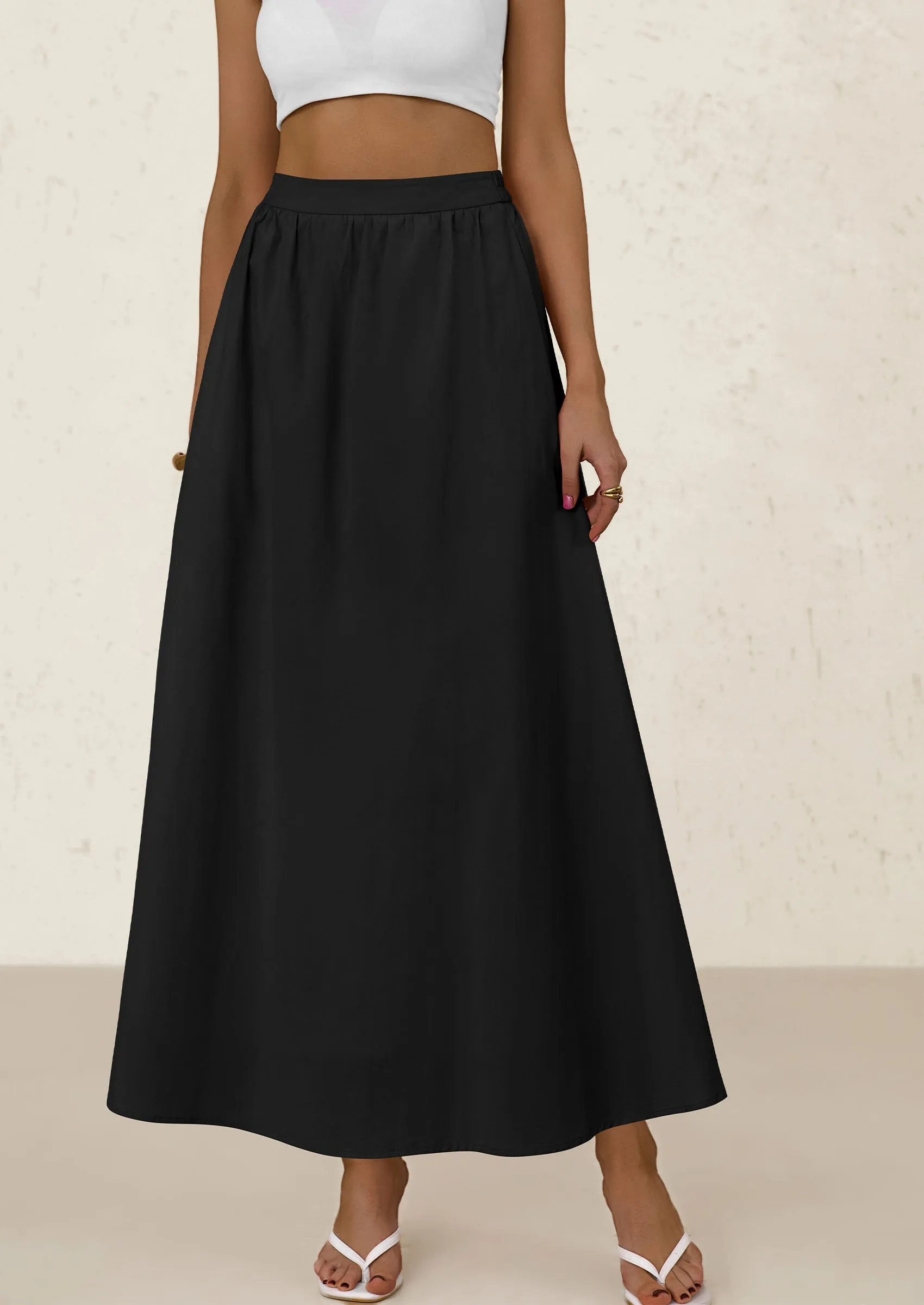 Ruffle High Waisted Casual Long Flowy Maxi Skirts with Pockets