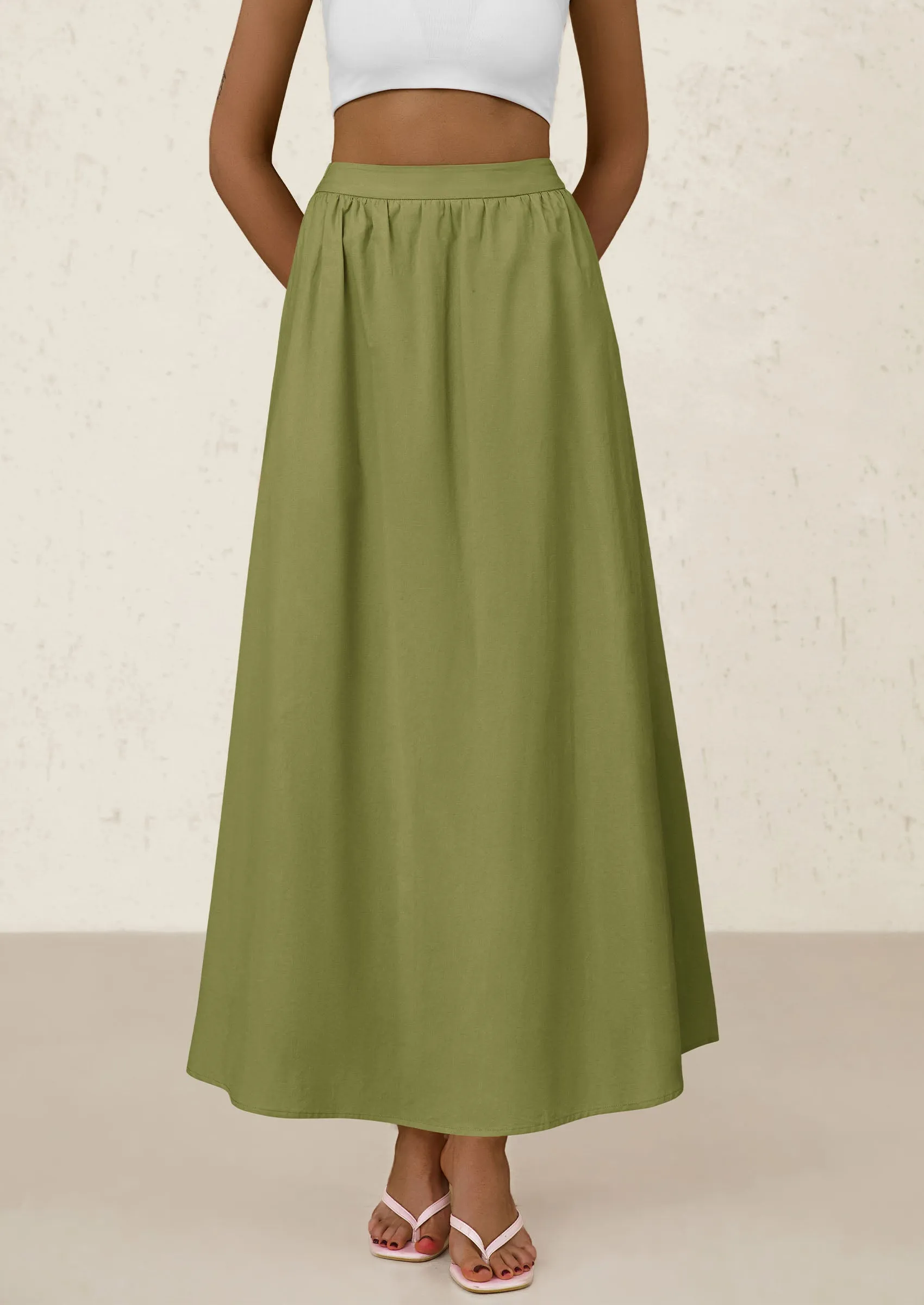 Ruffle High Waisted Casual Long Flowy Maxi Skirts with Pockets
