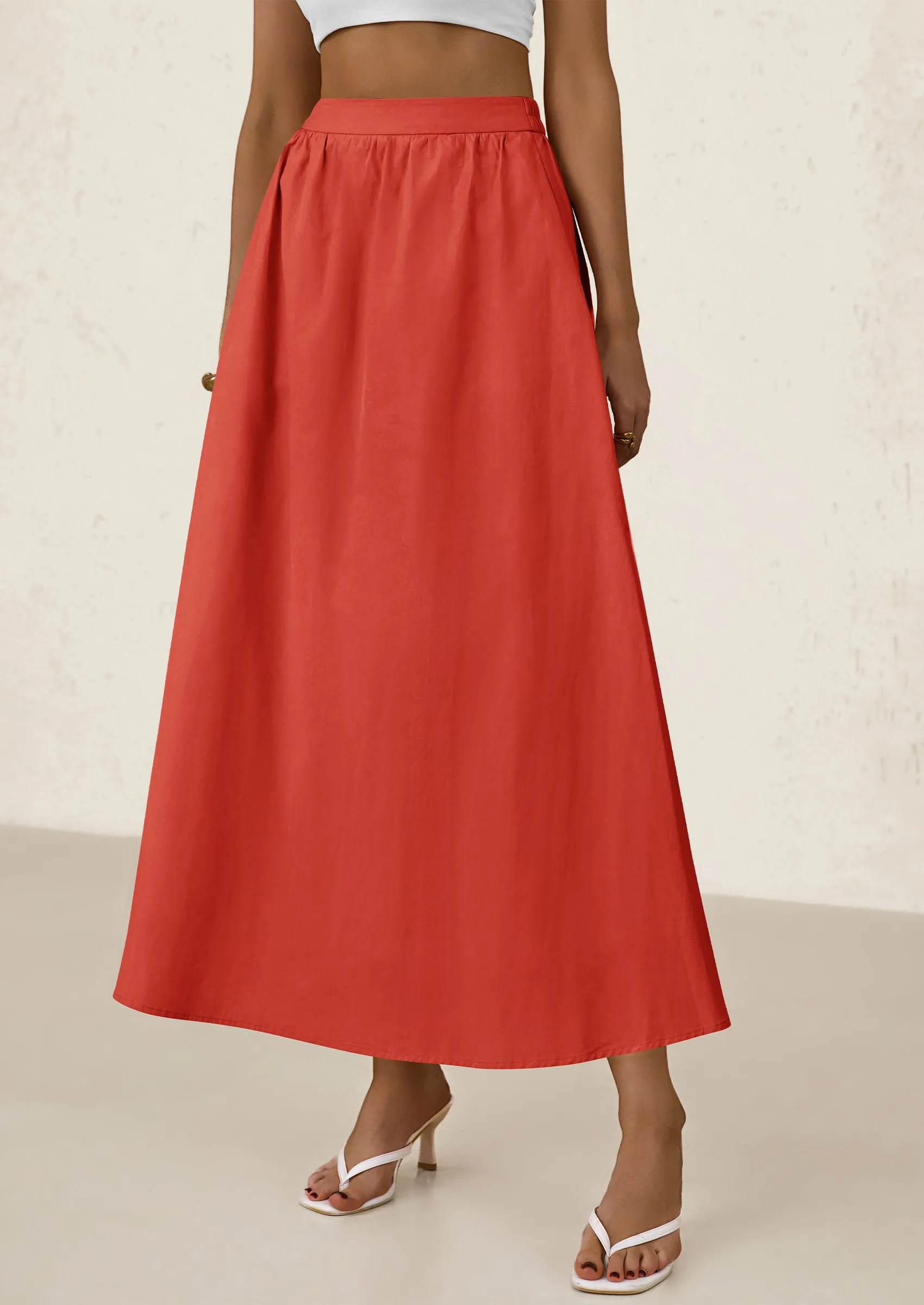 Ruffle High Waisted Casual Long Flowy Maxi Skirts with Pockets
