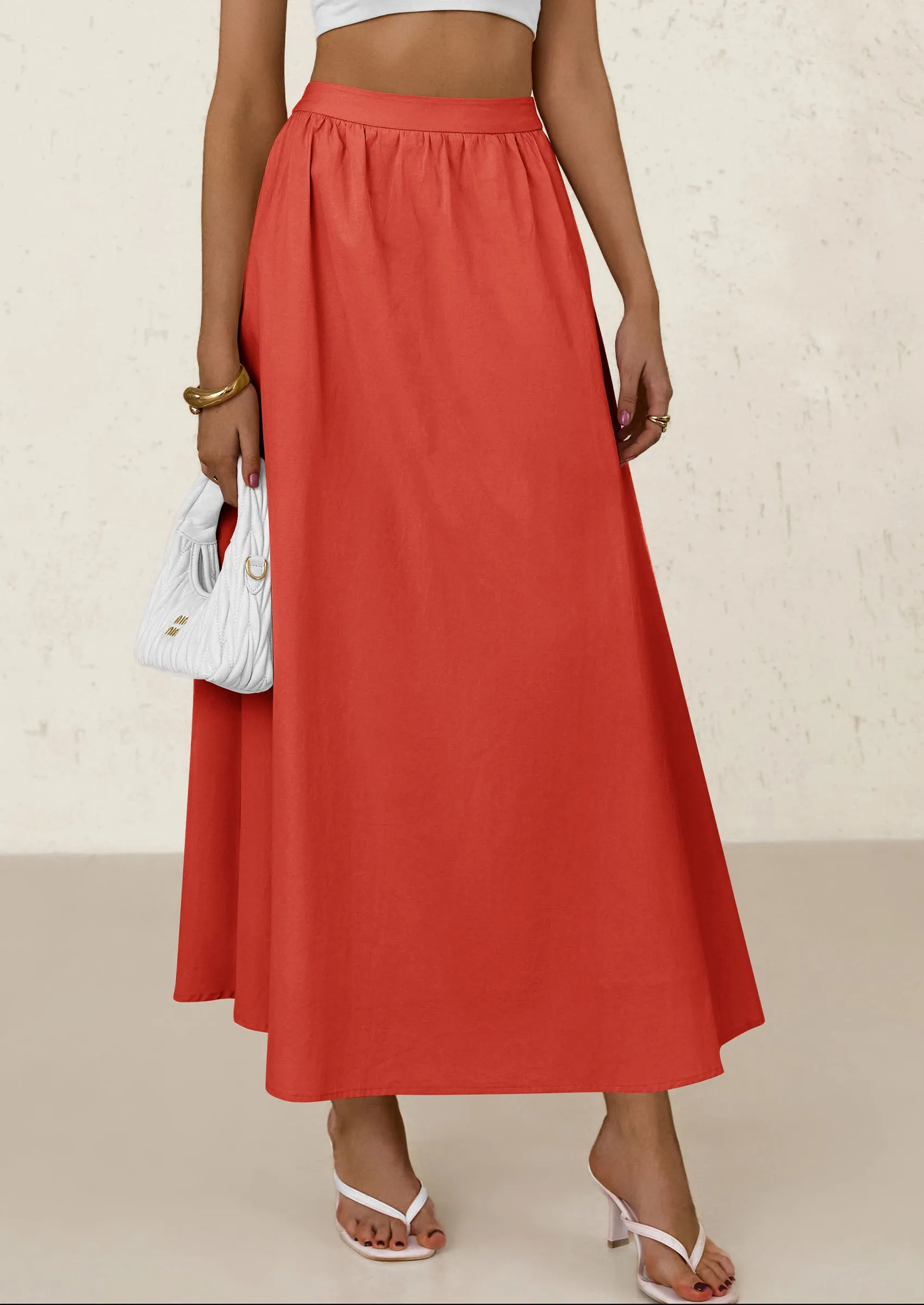 Ruffle High Waisted Casual Long Flowy Maxi Skirts with Pockets