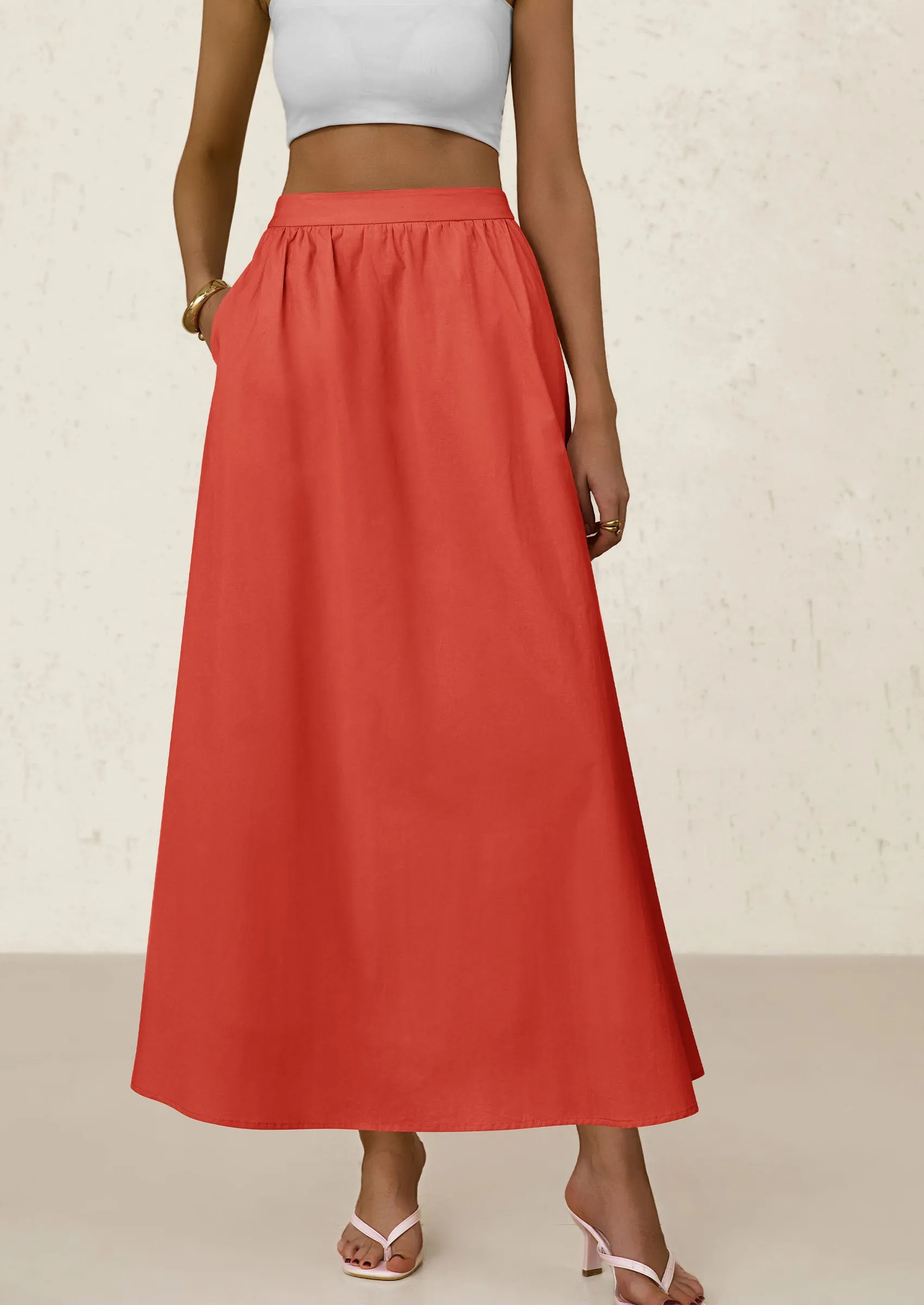 Ruffle High Waisted Casual Long Flowy Maxi Skirts with Pockets