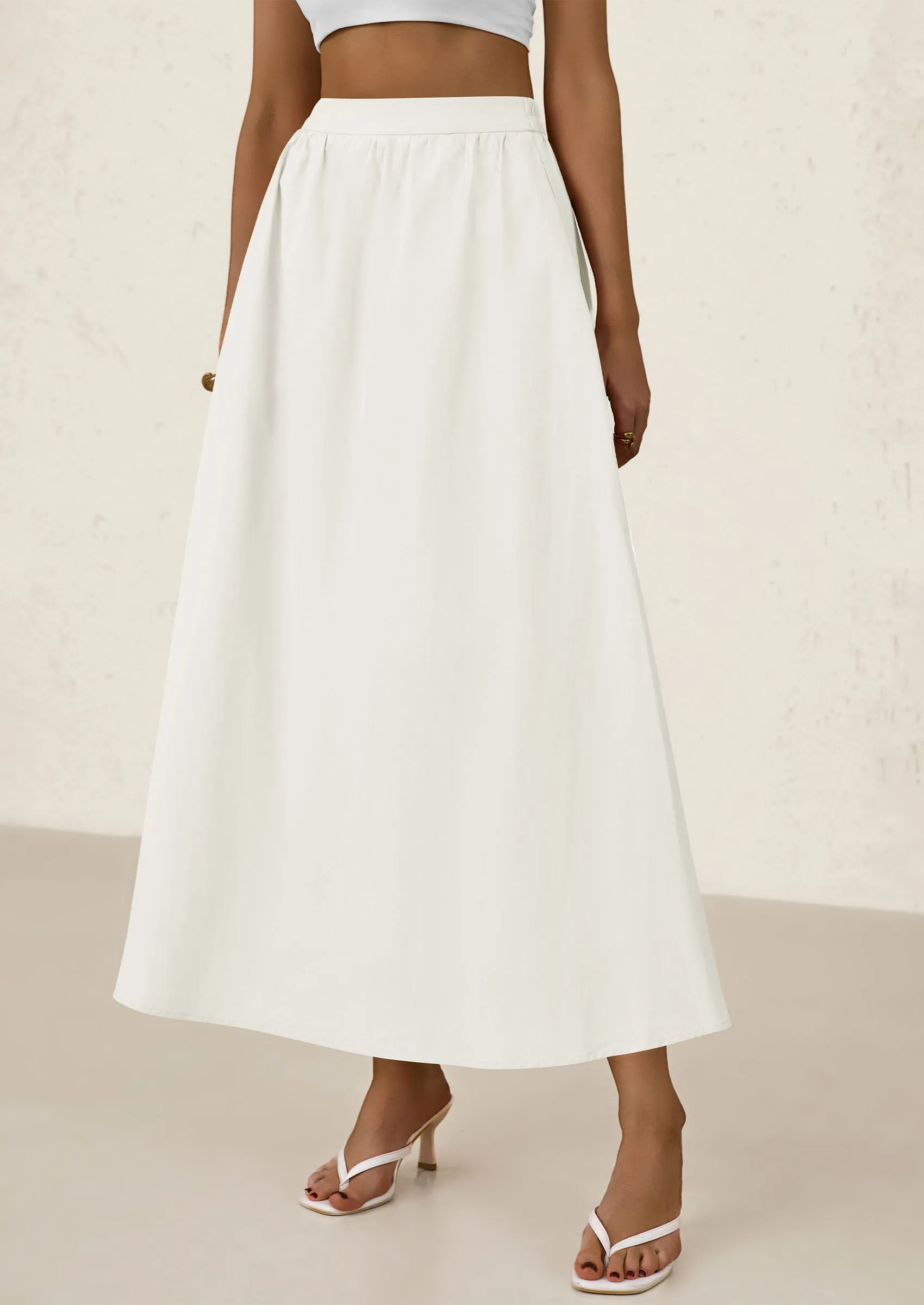 Ruffle High Waisted Casual Long Flowy Maxi Skirts with Pockets
