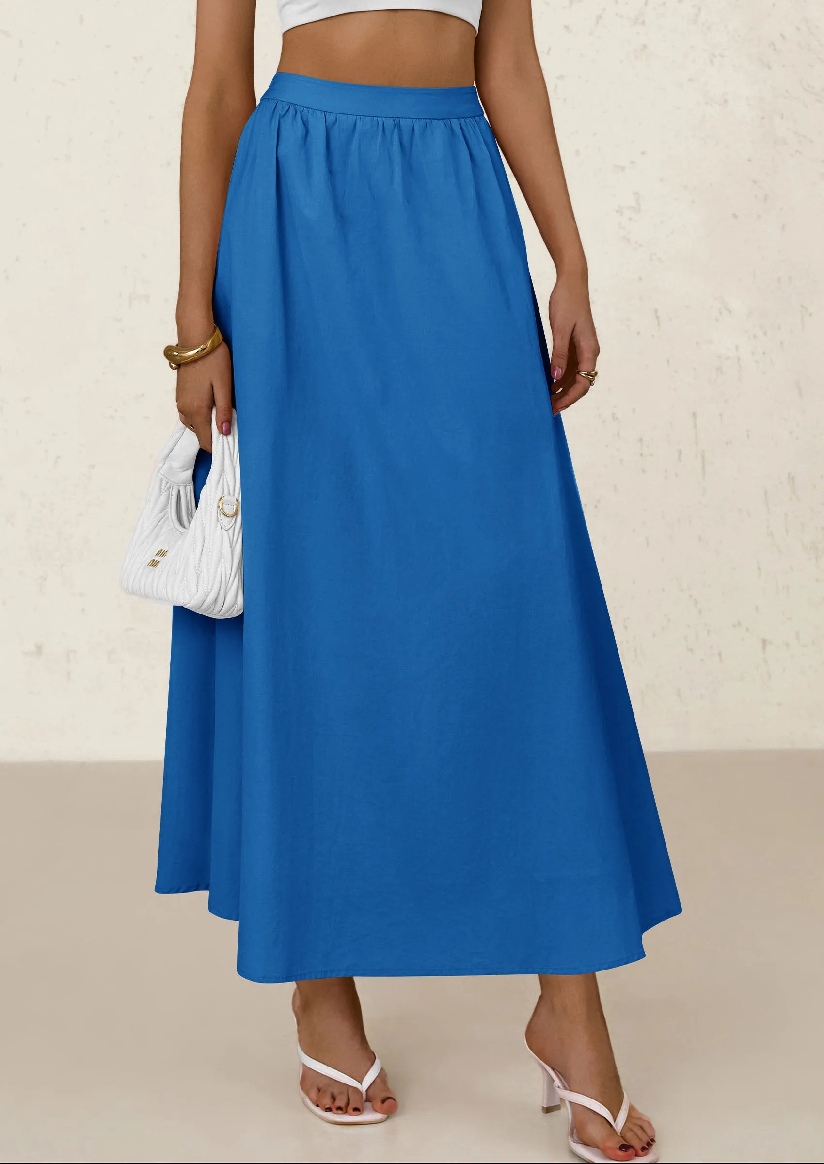 Ruffle High Waisted Casual Long Flowy Maxi Skirts with Pockets