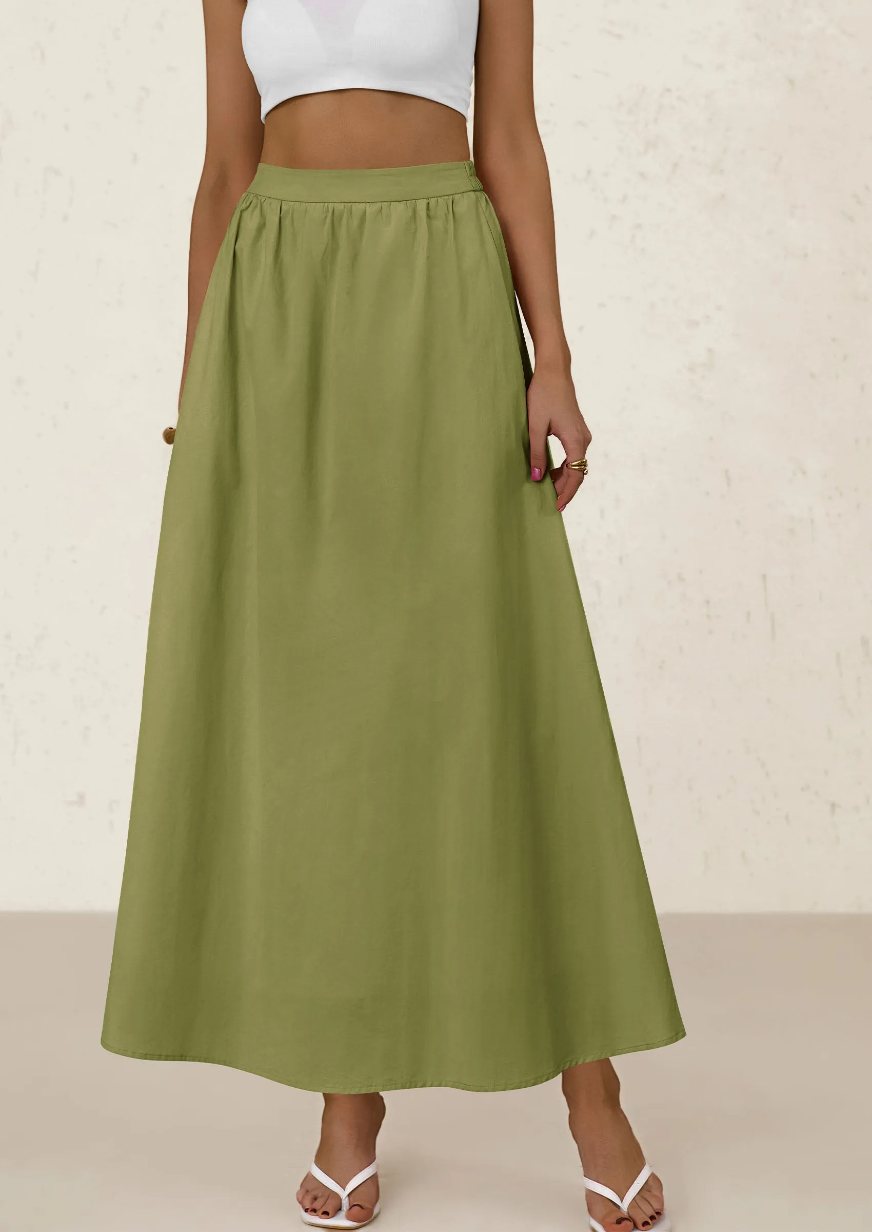 Ruffle High Waisted Casual Long Flowy Maxi Skirts with Pockets