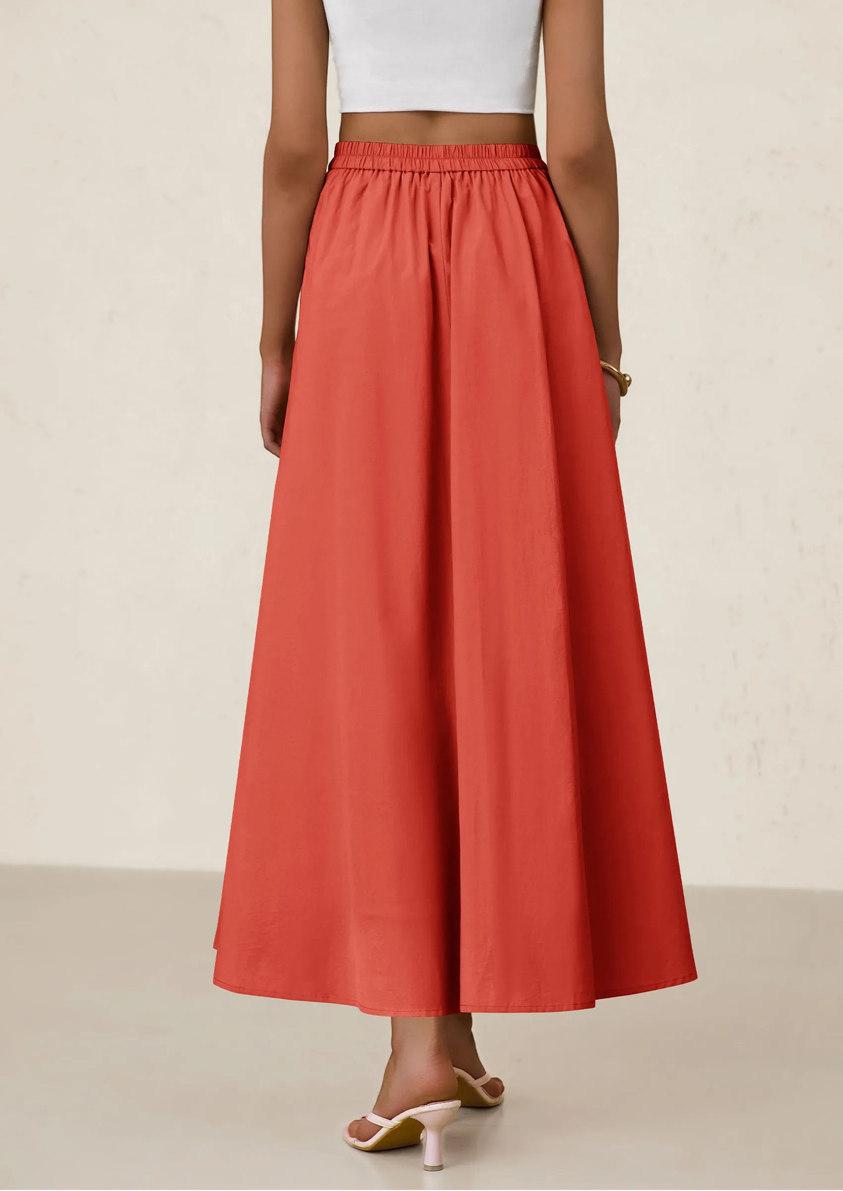 Ruffle High Waisted Casual Long Flowy Maxi Skirts with Pockets
