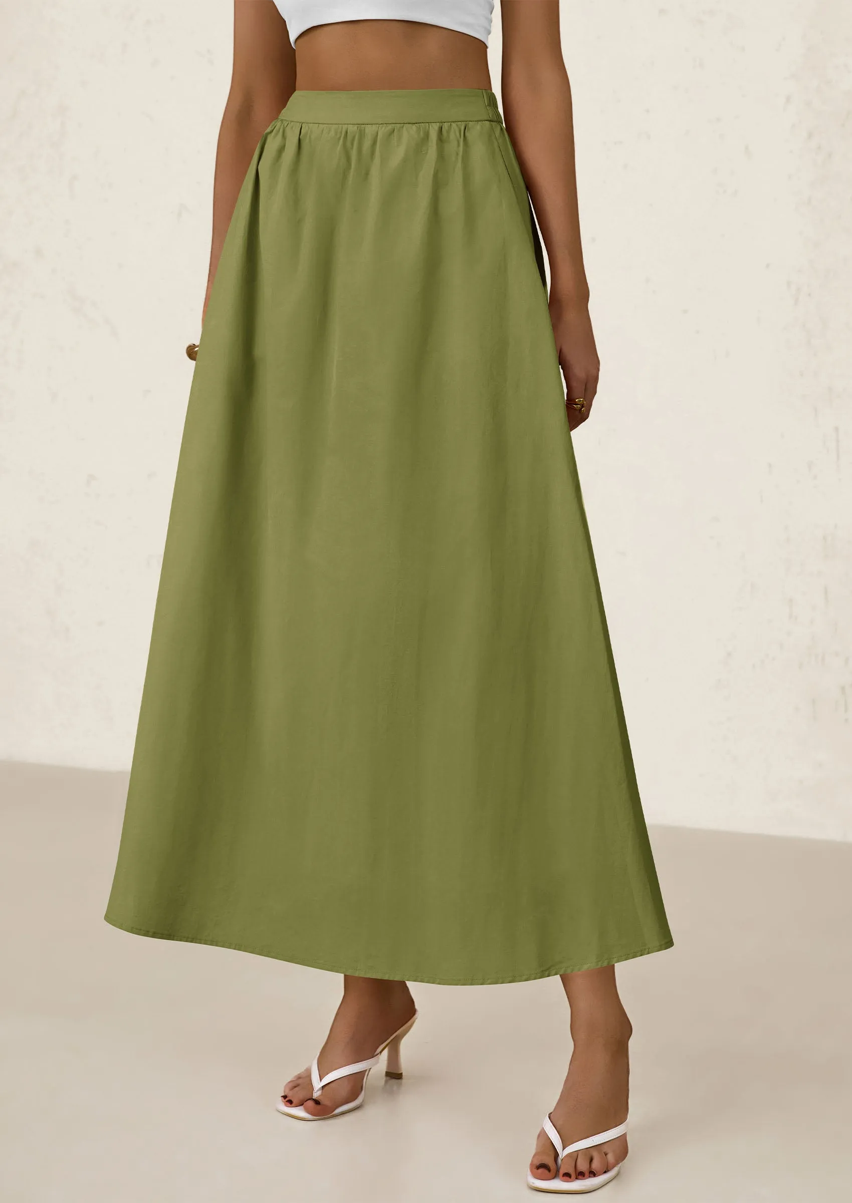 Ruffle High Waisted Casual Long Flowy Maxi Skirts with Pockets