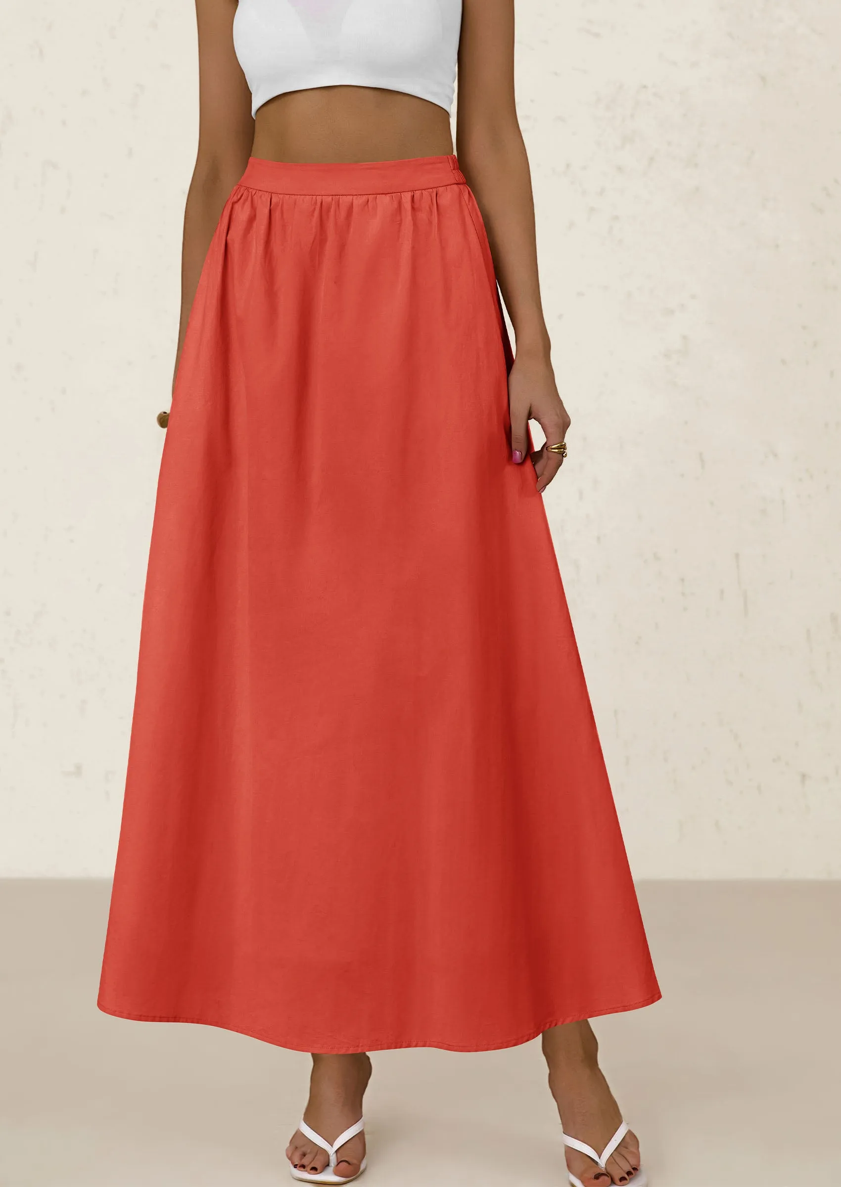 Ruffle High Waisted Casual Long Flowy Maxi Skirts with Pockets