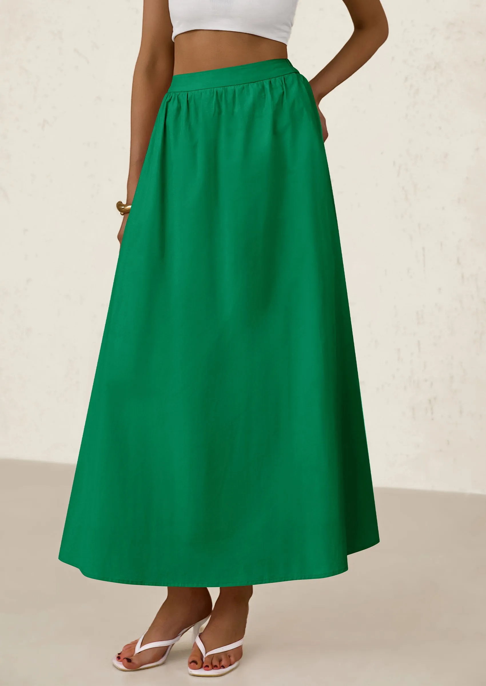 Ruffle High Waisted Casual Long Flowy Maxi Skirts with Pockets