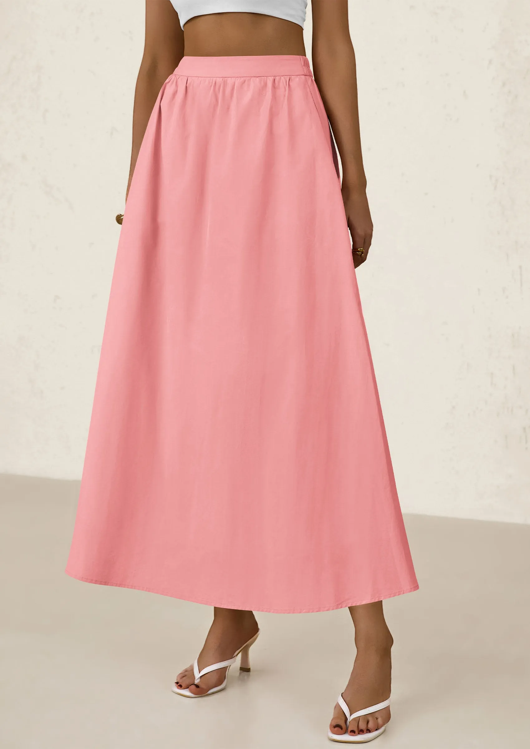 Ruffle High Waisted Casual Long Flowy Maxi Skirts with Pockets