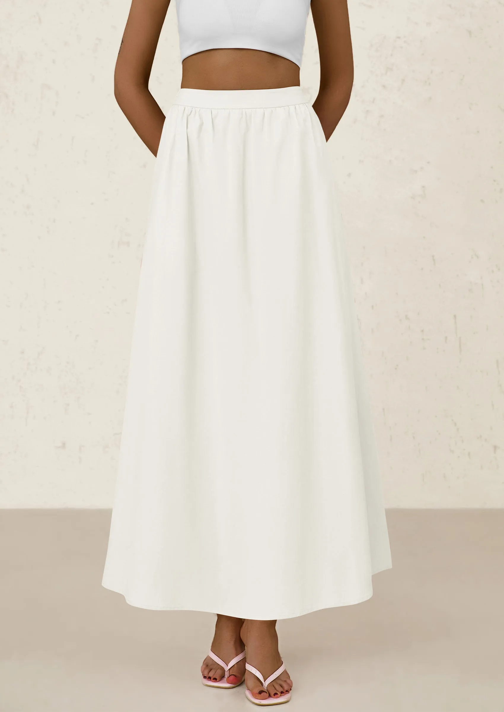 Ruffle High Waisted Casual Long Flowy Maxi Skirts with Pockets