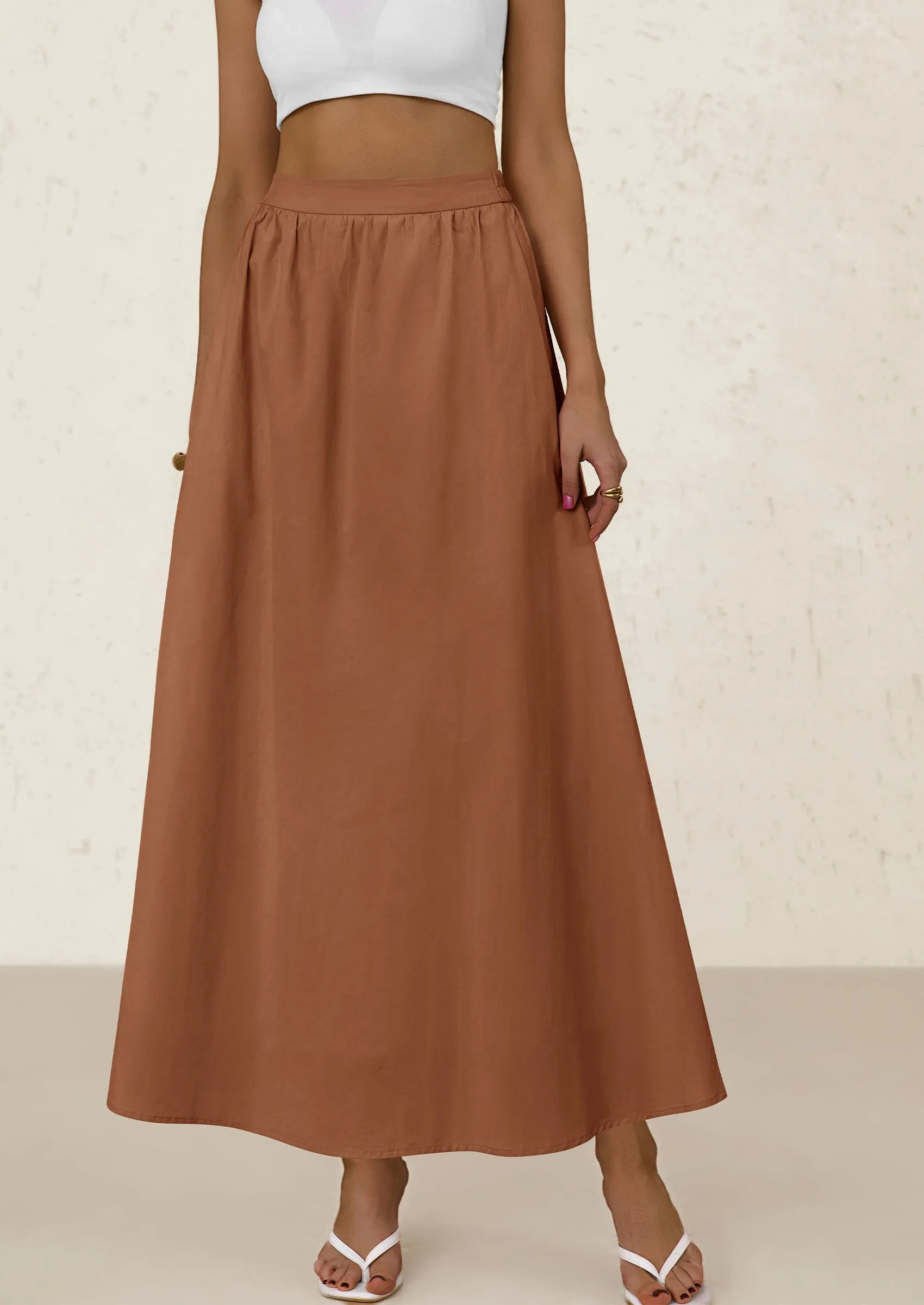 Ruffle High Waisted Casual Long Flowy Maxi Skirts with Pockets