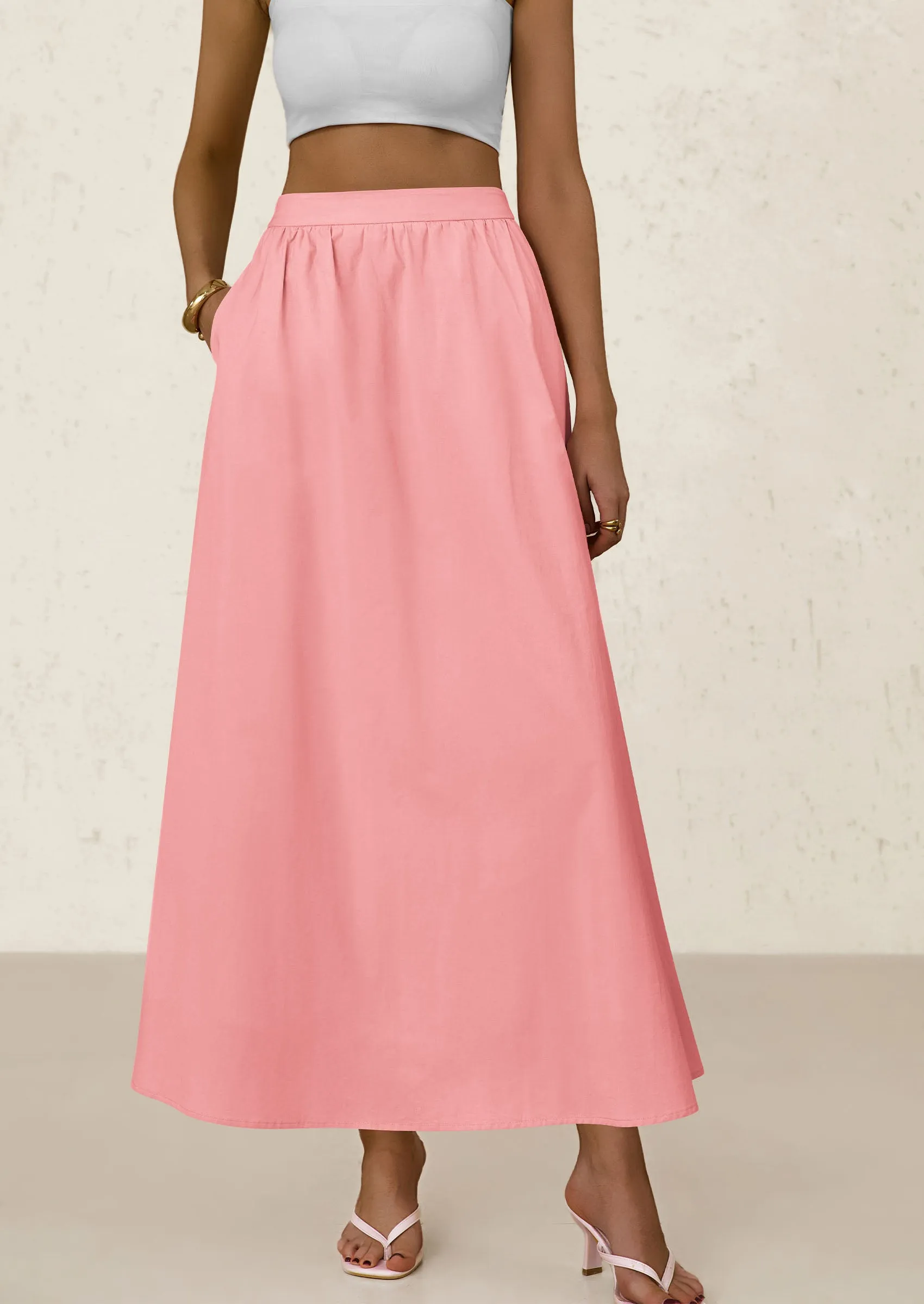 Ruffle High Waisted Casual Long Flowy Maxi Skirts with Pockets