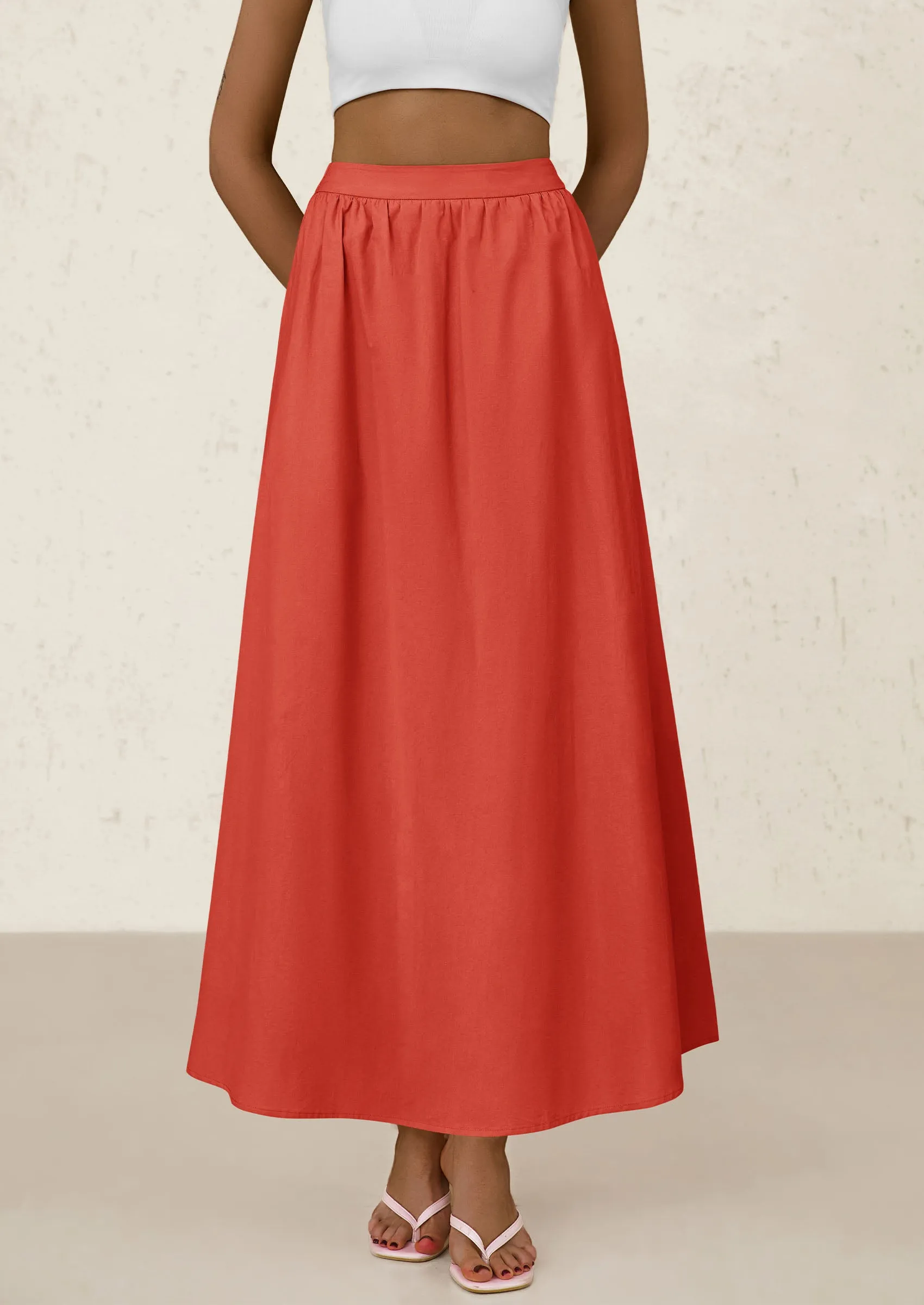 Ruffle High Waisted Casual Long Flowy Maxi Skirts with Pockets