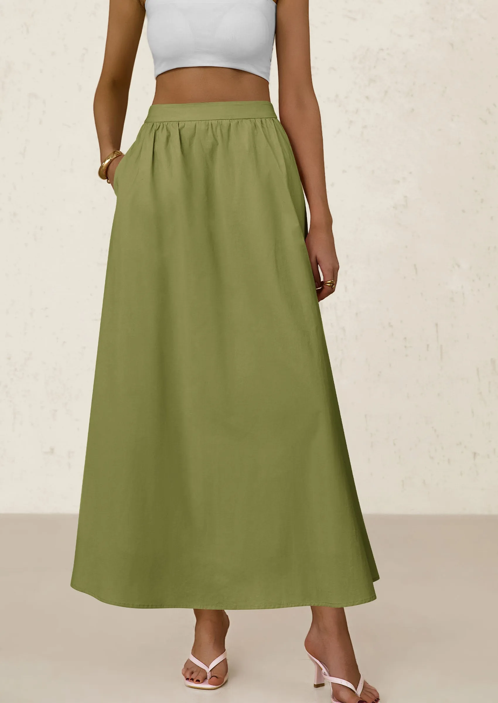 Ruffle High Waisted Casual Long Flowy Maxi Skirts with Pockets