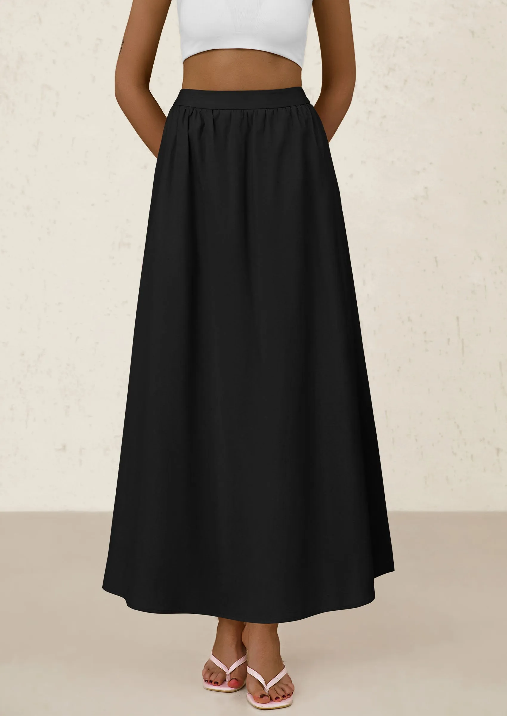 Ruffle High Waisted Casual Long Flowy Maxi Skirts with Pockets