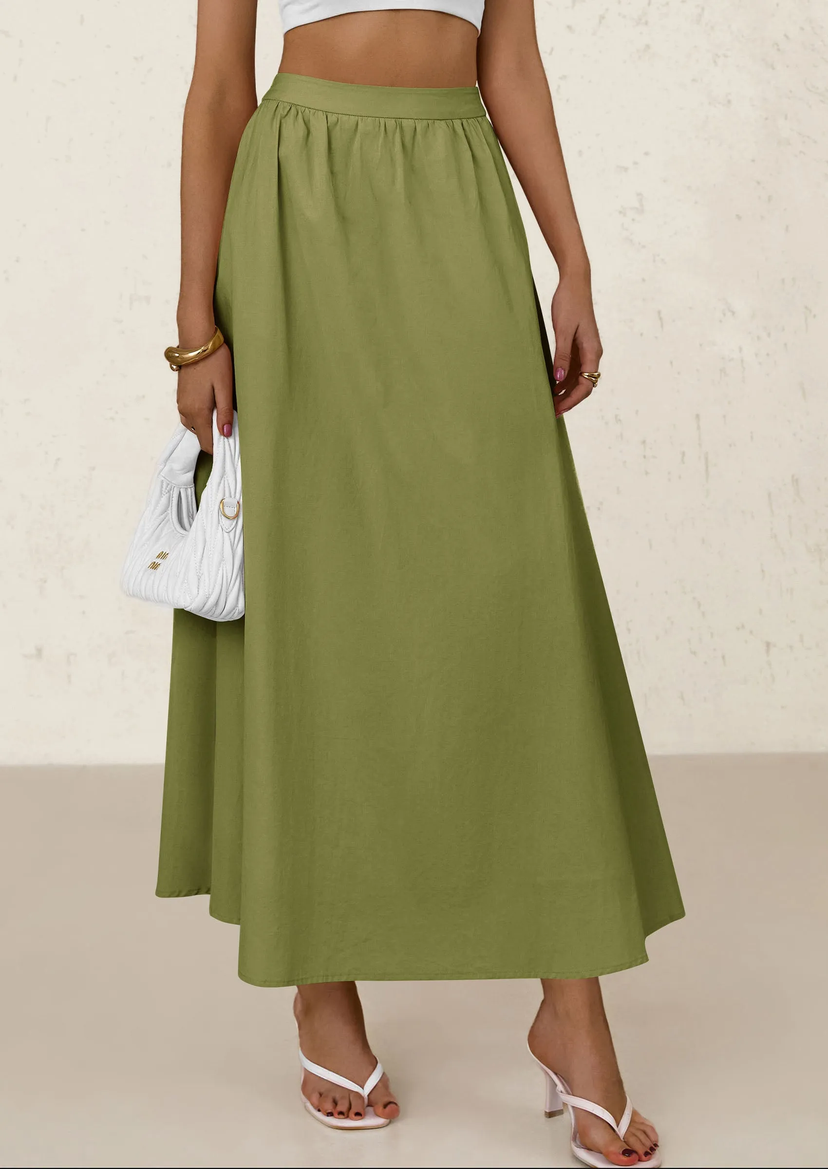 Ruffle High Waisted Casual Long Flowy Maxi Skirts with Pockets